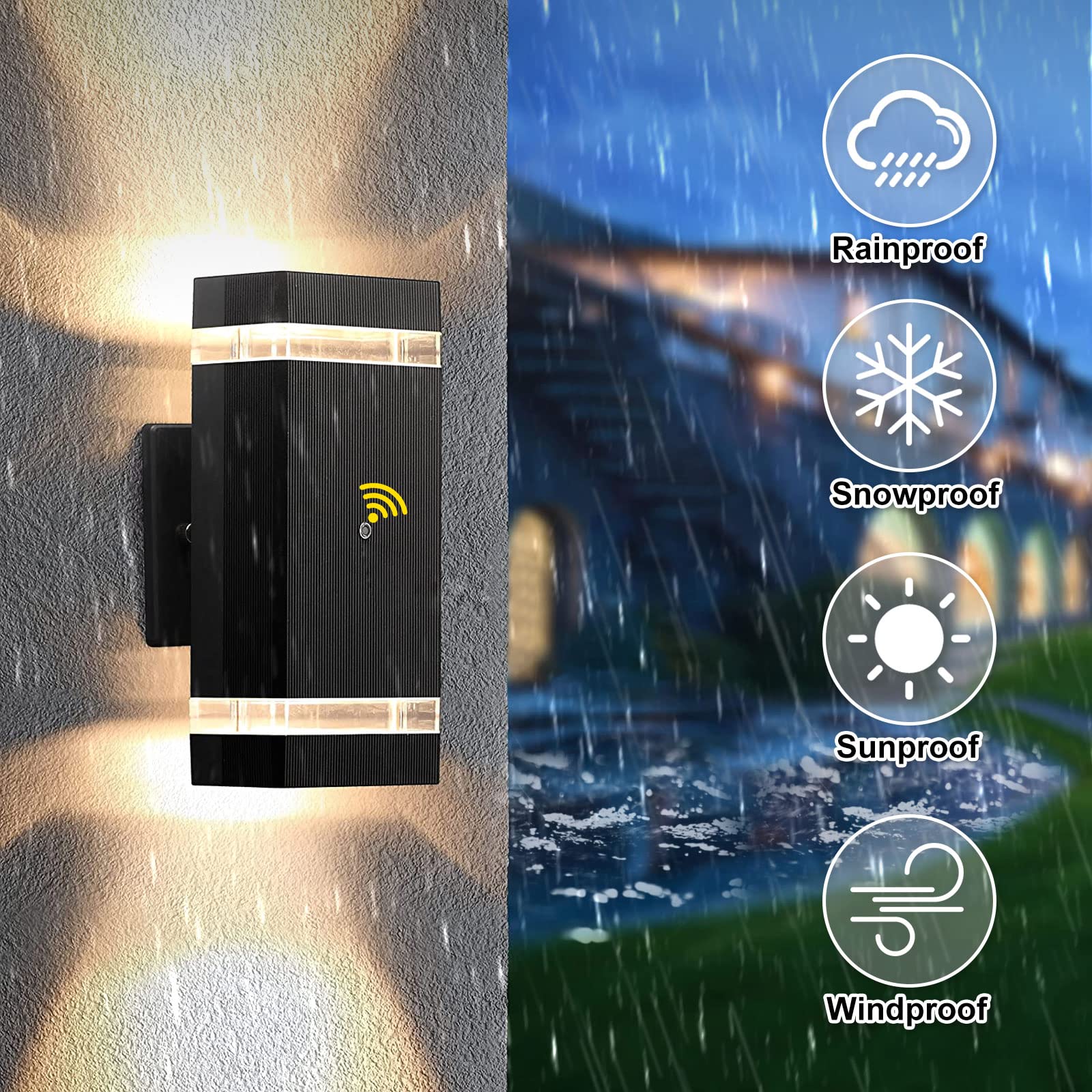 Dusk to Dawn Outdoor Wall Lights - 4 Pack Black Motion Sensor Wall Sconces, Waterproof Square Up/Down Exterior Lighting for Porch, Patio, Garage - Perfect for Home Security & Nighttime Illumination