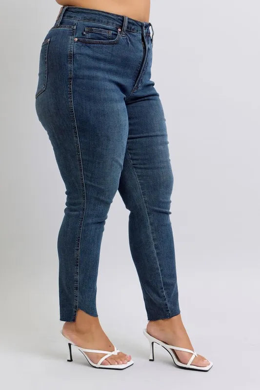 Judy Blue High Waist Tummy Control Skinny Jeans for Women - Plus Size Denim Pants with Step Hem Detail | Perfect for Casual Wear, Office Outfits & Date Nights