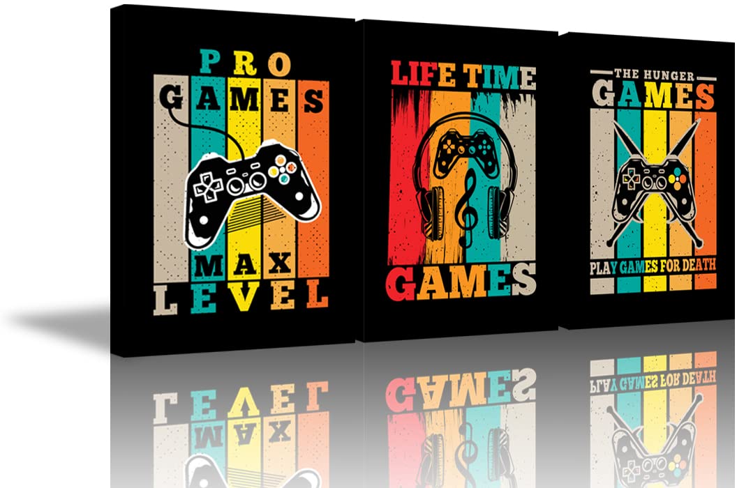 **YOUHONG 3-Piece Funny Gaming Wall Art Set - Video Game Room Decor for Boys & Kids - Ready to Hang Framed Posters (20
