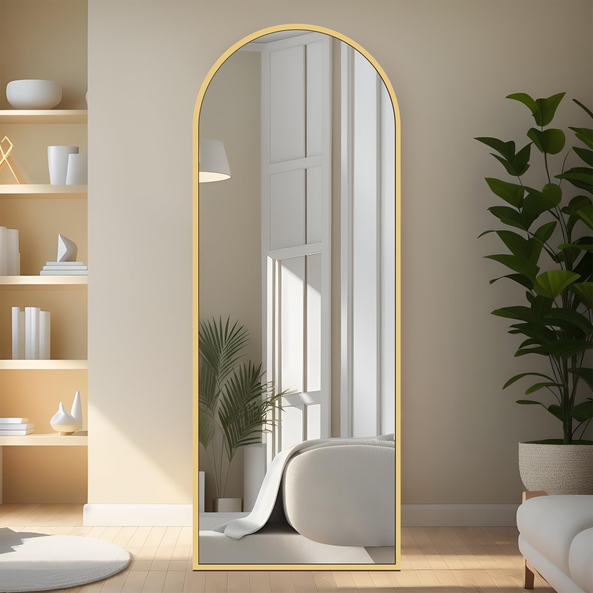 Full Length Mirror with Gold Metal Frame - 16x59 Inch Arched Floor Mirror with Stand for Bedroom, Living Room, Dressing Area | Elegant Home Decor & Full Body Viewing