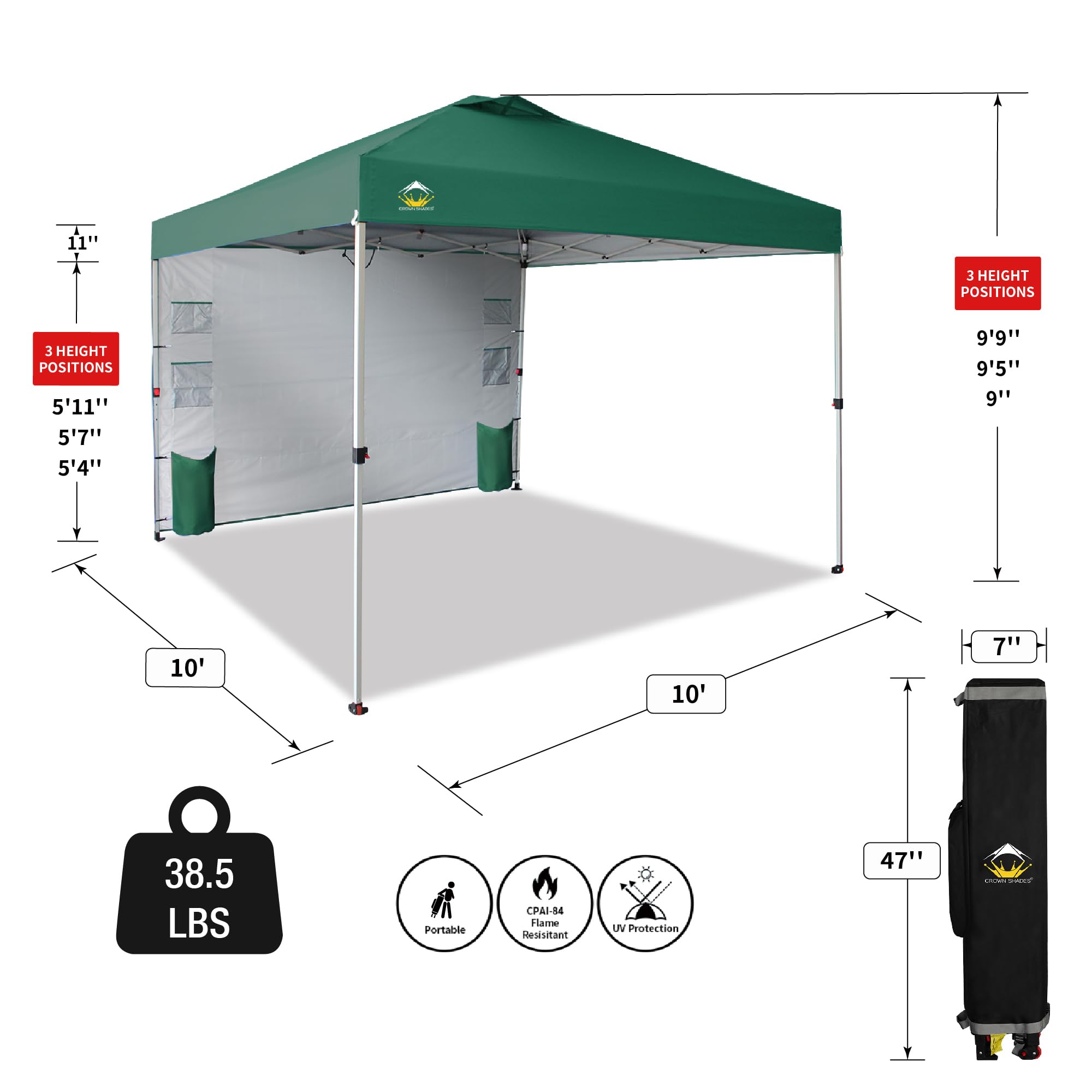 10x10 Pop Up Canopy Tent with Sidewalls & Pockets - Easy One-Person Setup Portable Sun Shelter for Camping, Beach, Backyard & Outdoor Events - Forest Green Instant Canopy with Center Lock System