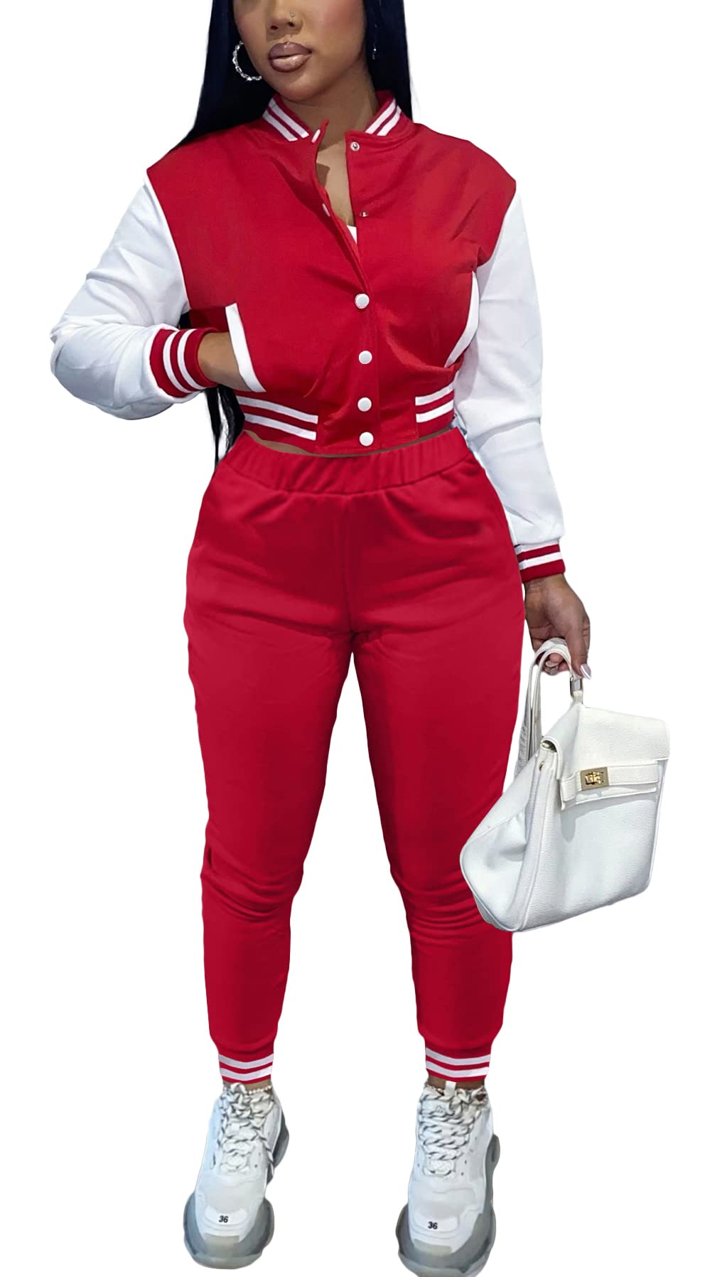 VOIKERDR Women's 2-Piece Tracksuit Set - Lightweight Windbreaker Pullover Jacket & High-Waist Crop Top Pants Outfit for Yoga, Gym, Running & Casual Wear