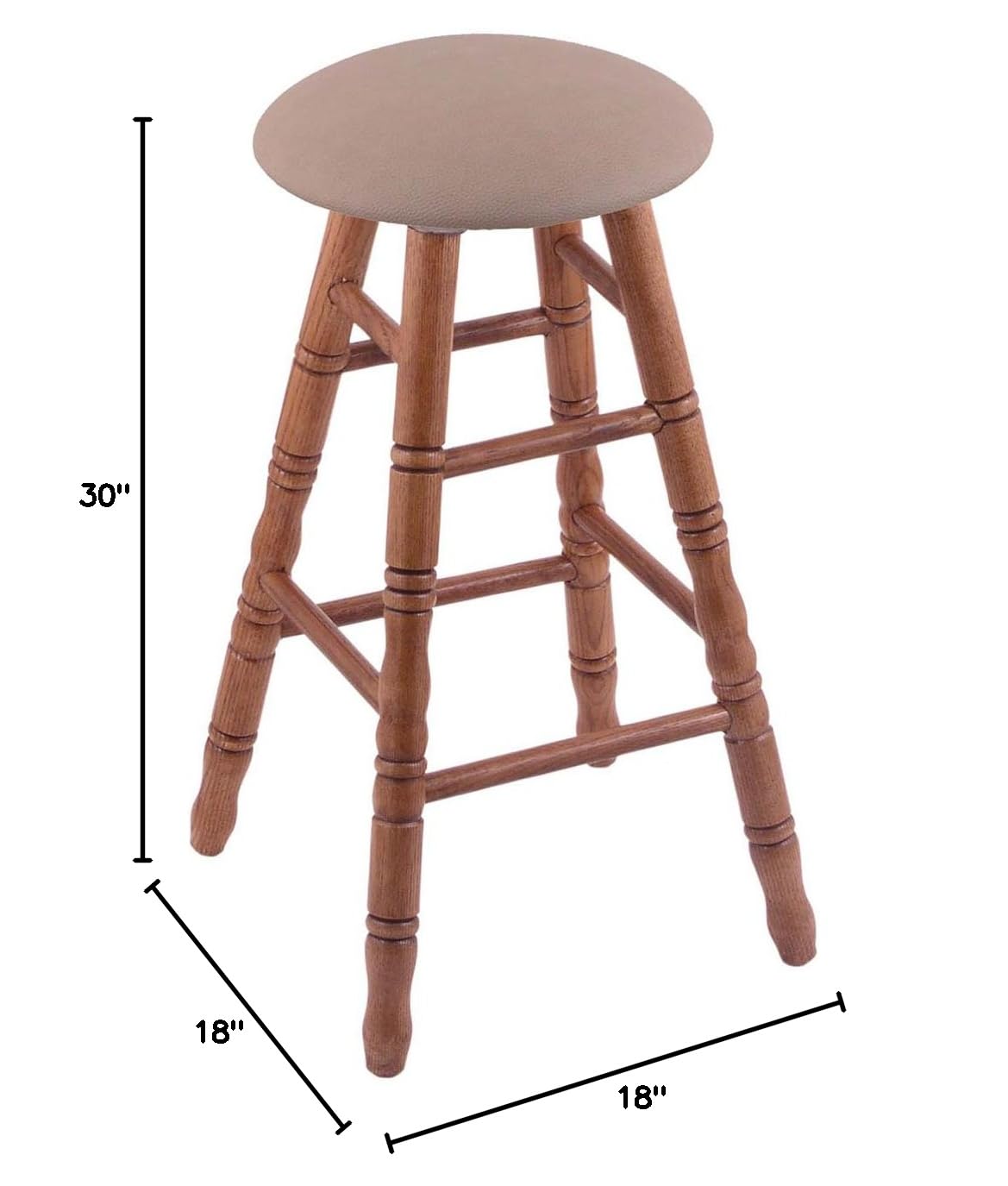 Premium Oak Bar Stool with Reinforced Thatch Seat - Medium Finish Wooden Counter Height Stool for Kitchen Island, Breakfast Nook & Home Bar Decor