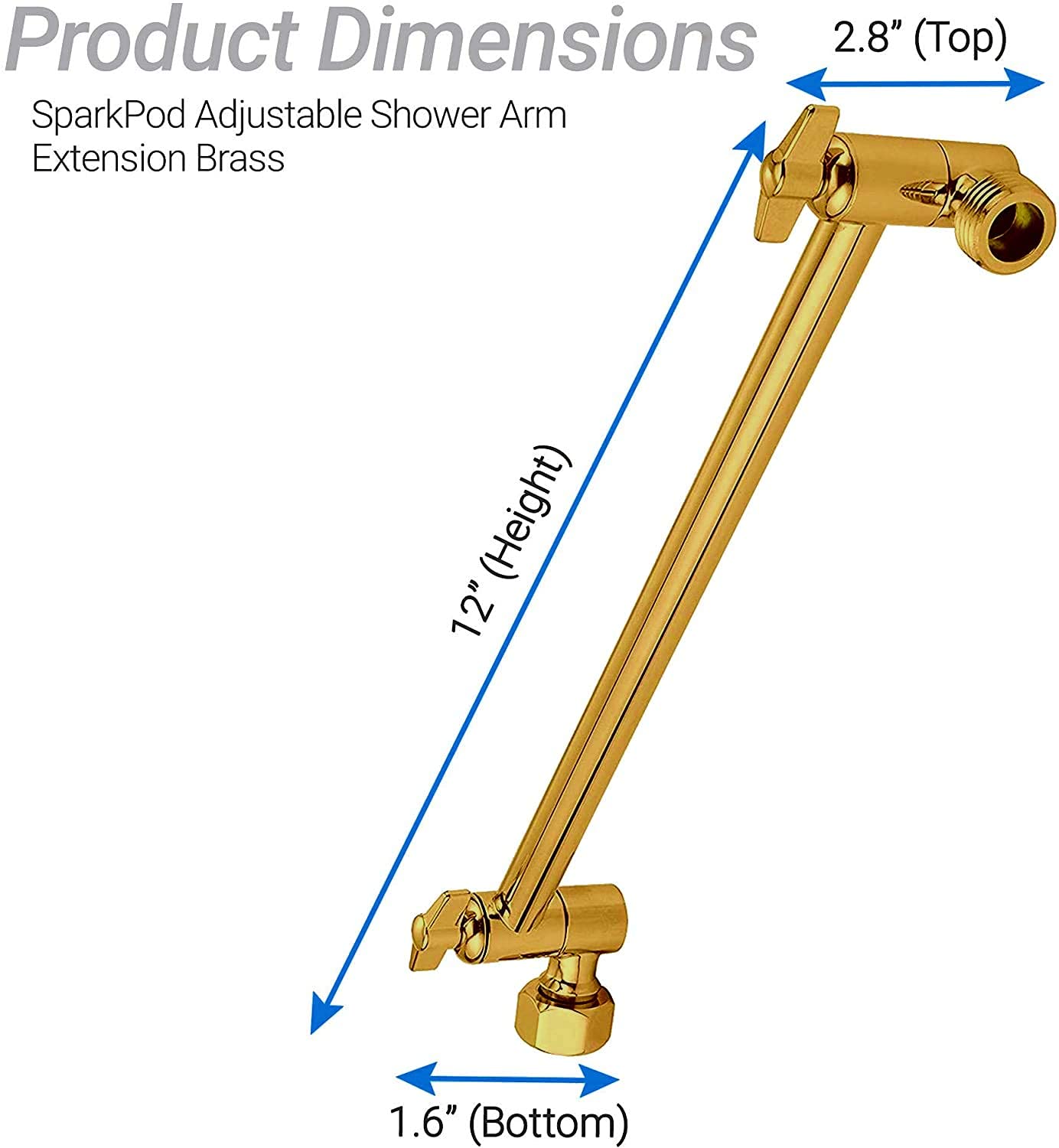SparkPod Luxury Gold Rain Shower Head with Adjustable Shower Arm Extension - High Pressure Bathroom Fixture for Spa-Like Experience | Perfect for Master Bath & Modern Home Renovation