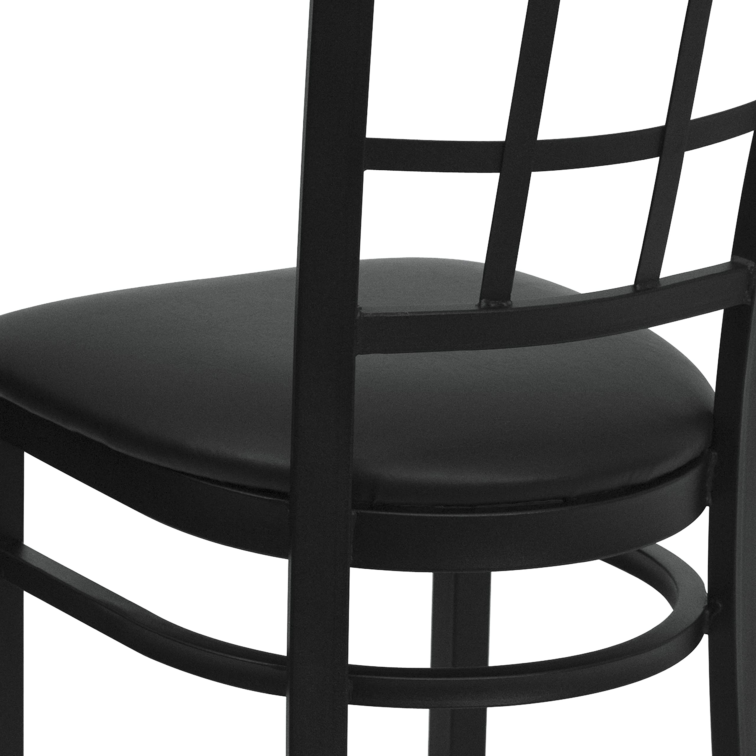 2 Pack Black Metal Restaurant Chairs with Vinyl Upholstery - Heavy Duty Commercial Dining Chairs for Cafes, Diners & Kitchen Counter Seating