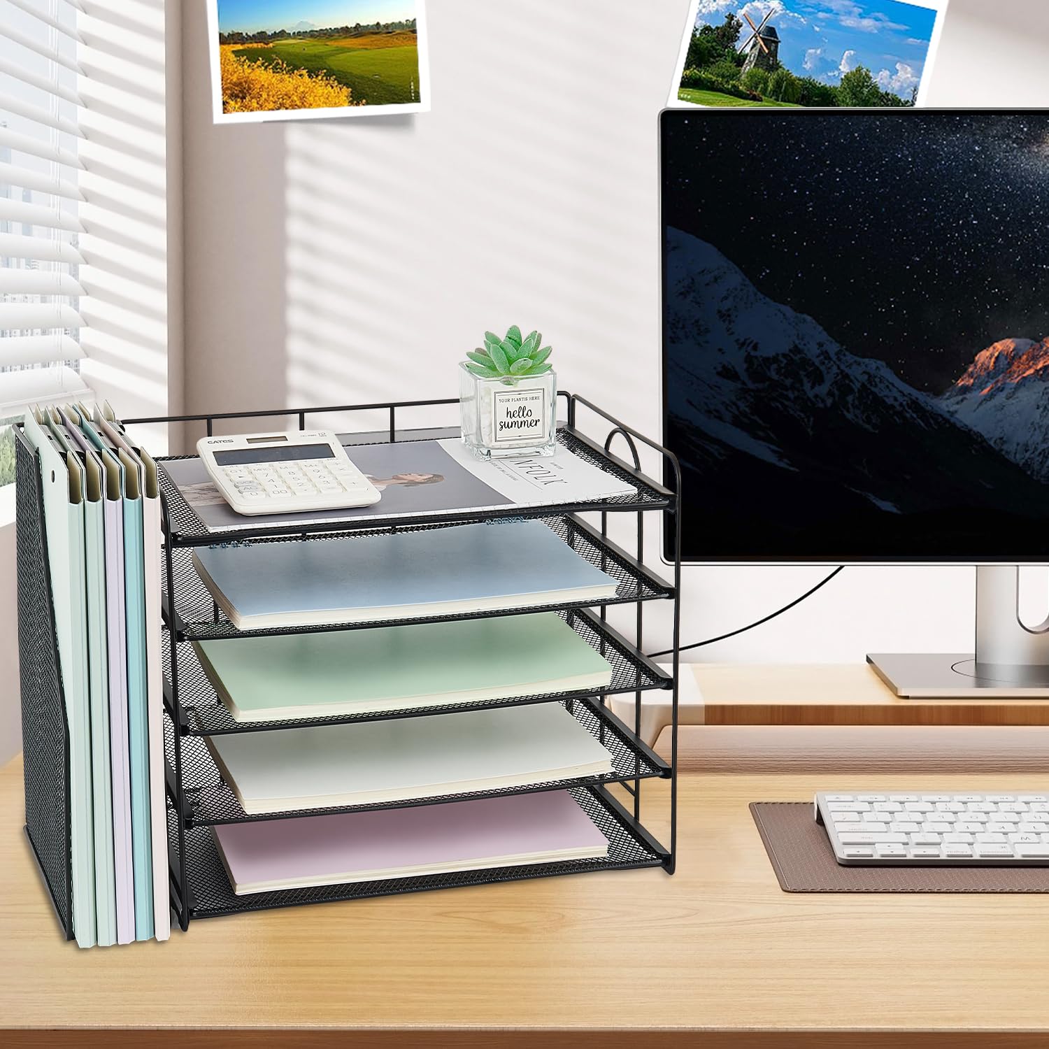 OPNCIE 5-Tier Paper Letter Tray File Organizer - Black Desk Organizer for Office, Classroom & Workspace | File Storage Solution for Documents, Mail & Office Supplies | Perfect for Home, School & Professional Organization