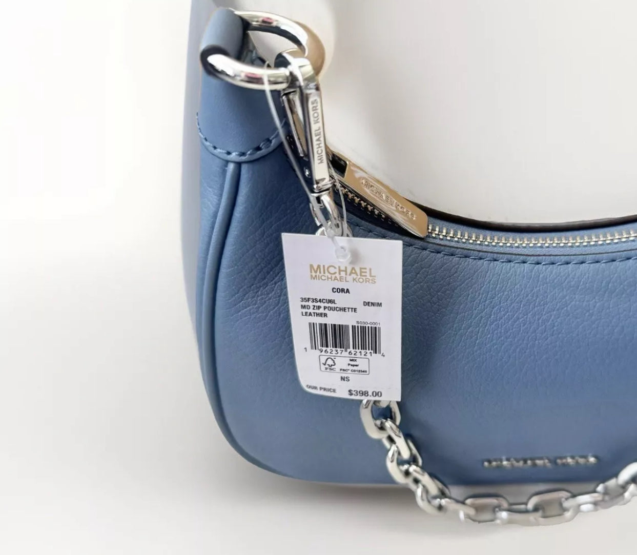 Michael Kors Cora Medium Leather Shoulder Bag Crossbody Purse for Women in Blue | Stylish Handbag for Work, Travel & Everyday Use
