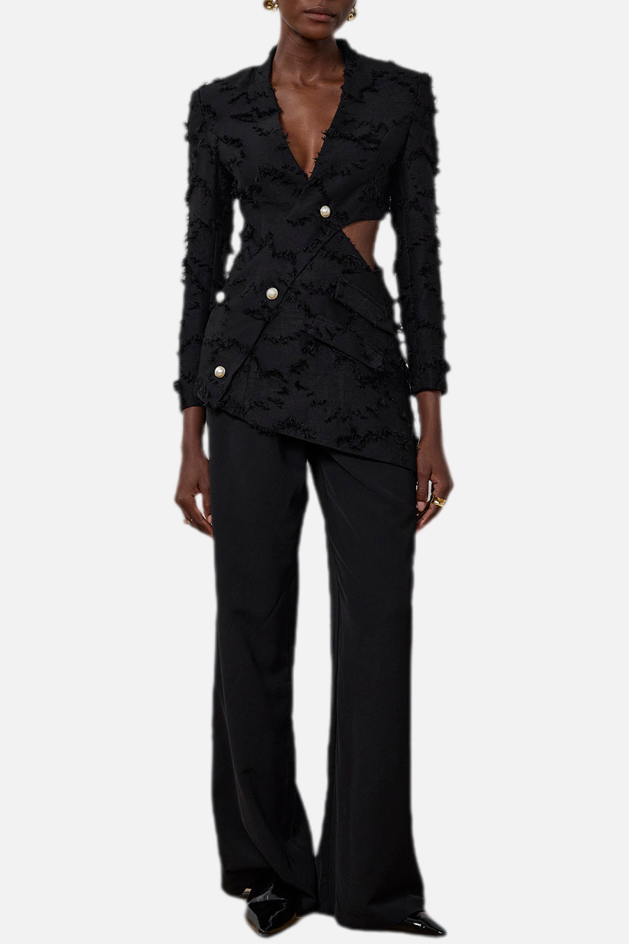 Jovie Women's Fringe Cutout Asymmetric Blazer Jacket - Stylish Office Wear & Evening Outfits for Work & Parties