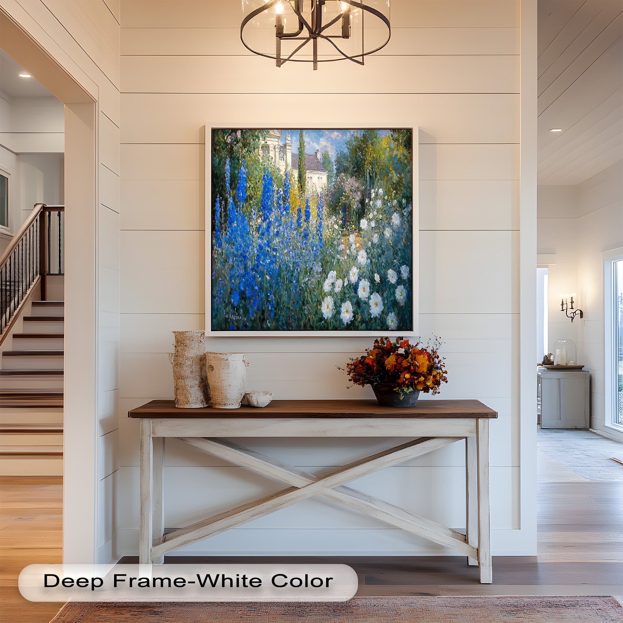 Blue Delphinium Impressionist Oil Painting - Handmade Floral Wall Art for Living Room, Bedroom & Office Decor