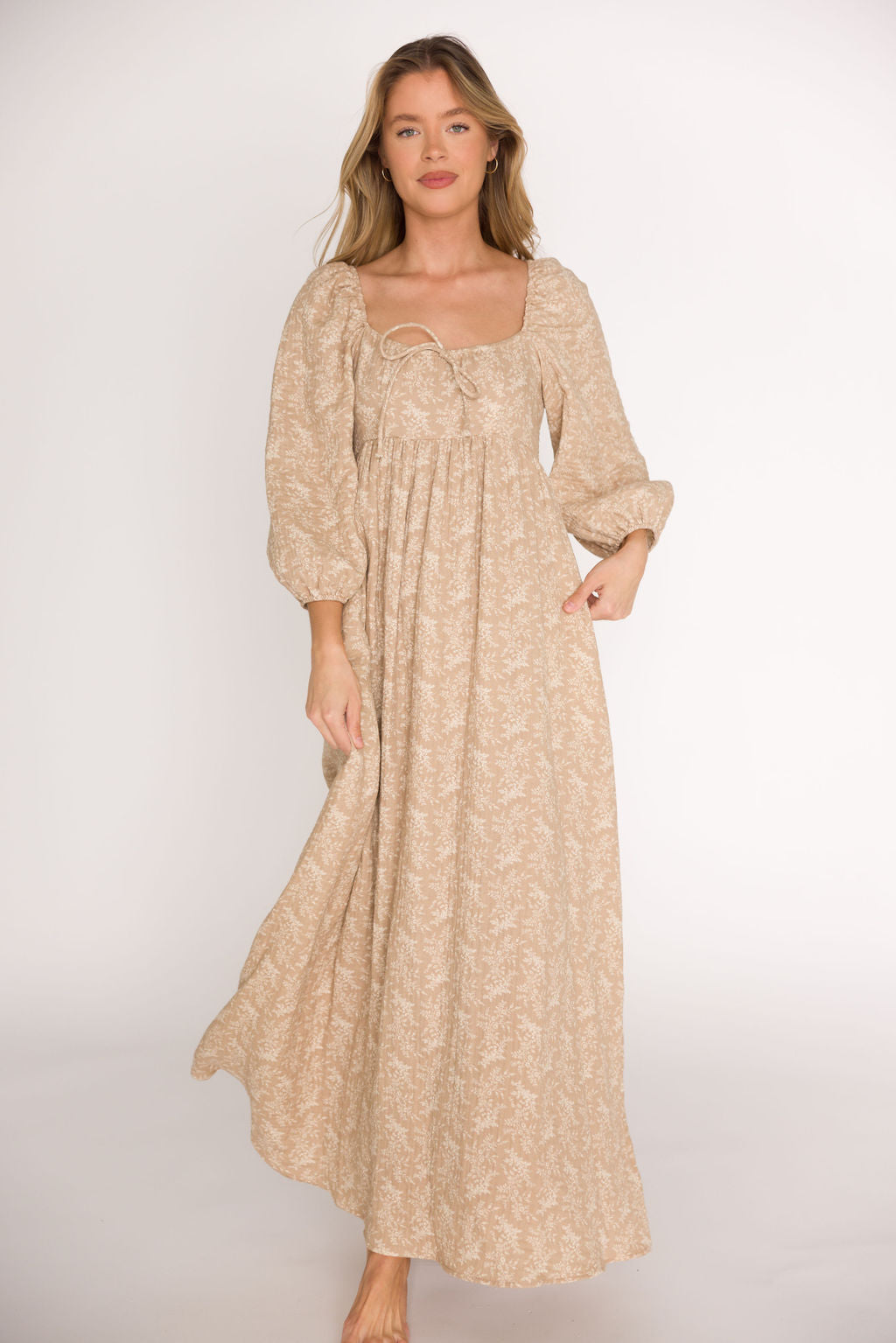 Peyton 100% Cotton Maternity Maxi Dress - Bump Friendly Floral Print in Mocha (XS-XL) | Perfect for Pregnancy, Baby Showers & Summer Vacations