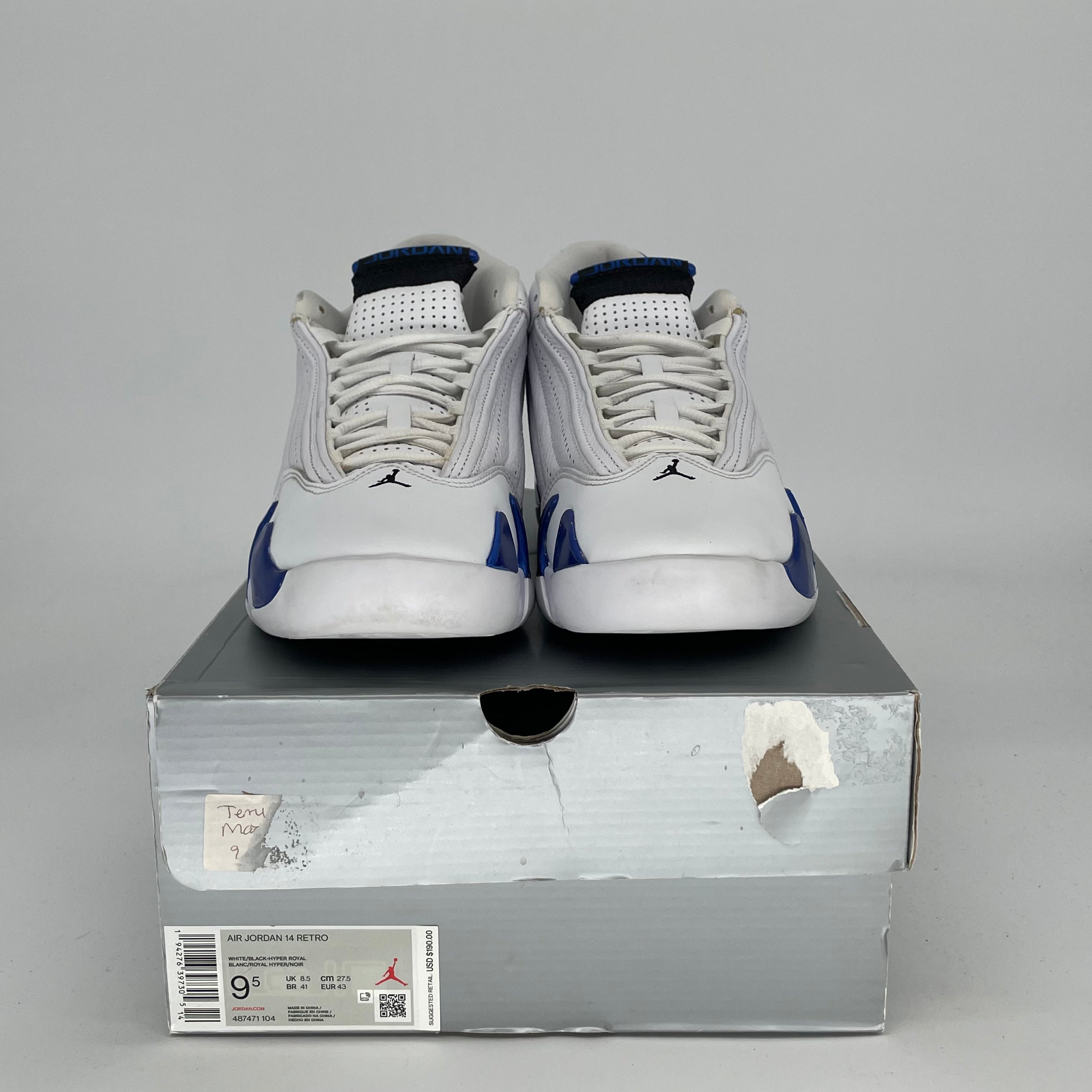 AIR JORDAN 14 Retro Sneakers - White Hyper Royal Basketball Shoes - Men's Size 9.5/Women's 11 - Style Code 487471-104 - Perfect for Streetwear & Court Performance