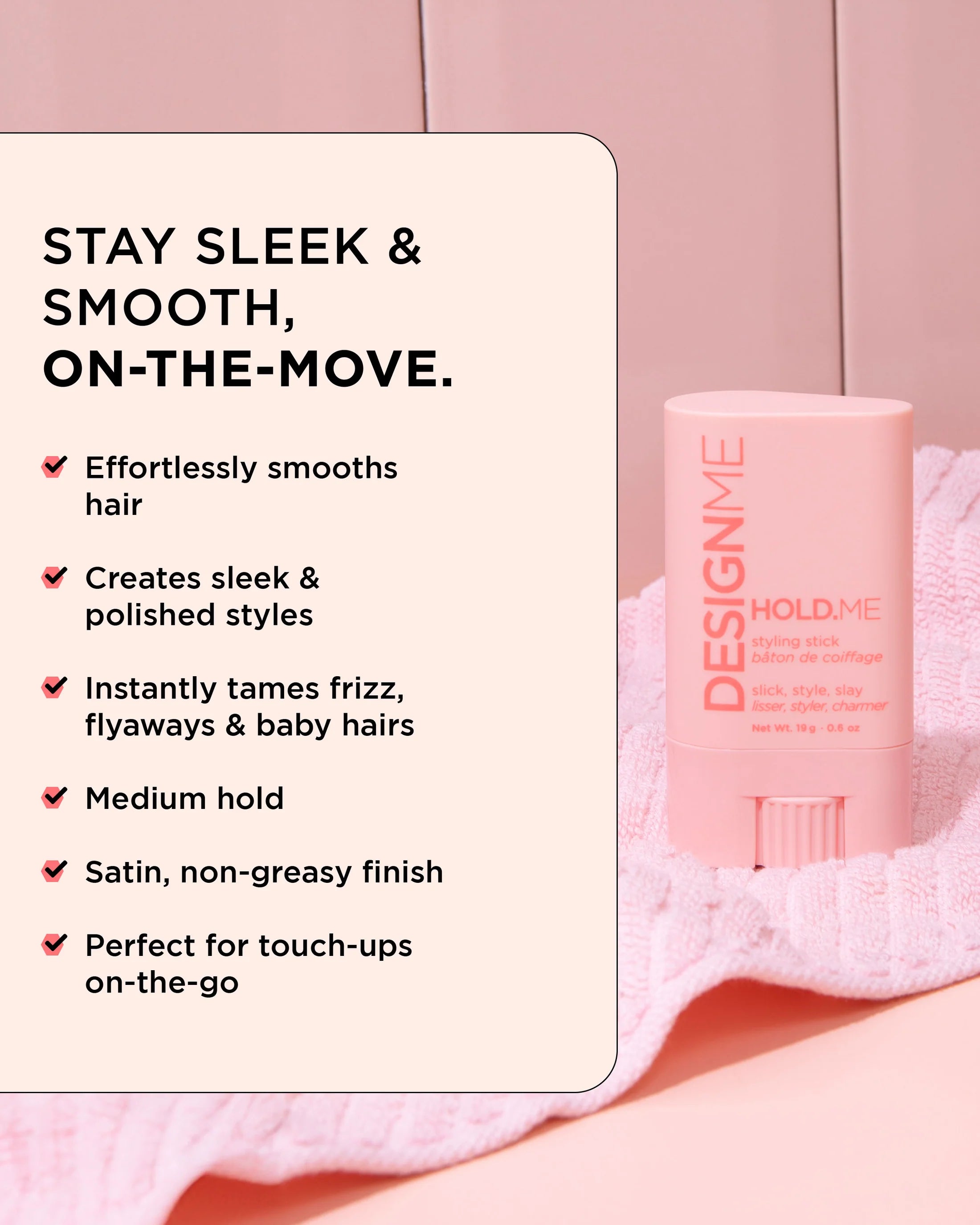 DESIGNME HOLD.ME Styling Stick 19g - Strong Hold Hair Wax for Men & Women - Perfect for Textured Hairstyles, Pompadours & Everyday Styling