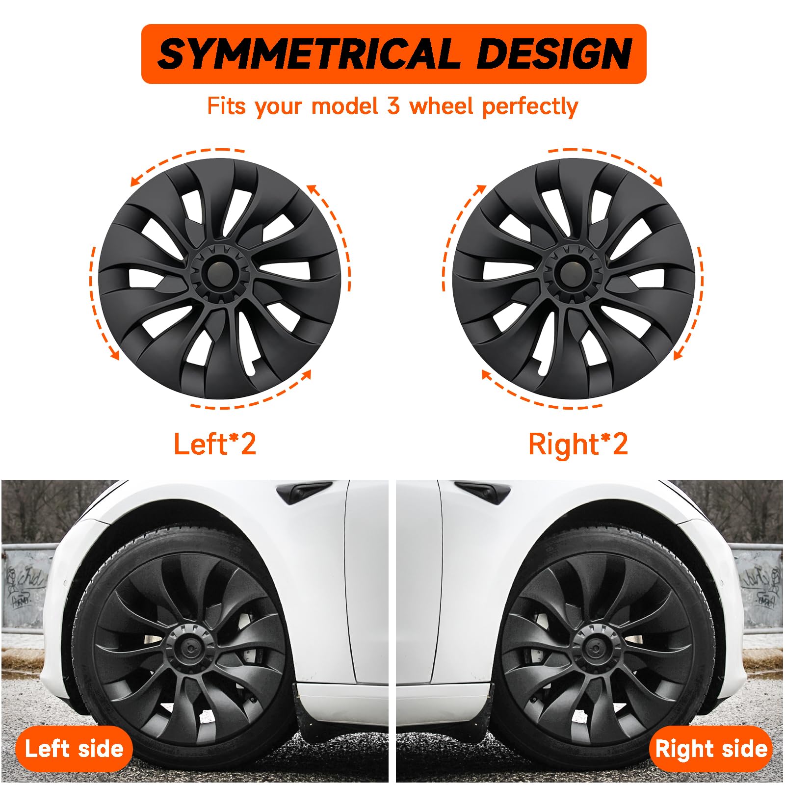 Tesla Model 3 18 Inch Wheel Covers (4-Piece Set) - ABS Hubcaps Compatible with 2017-2023 Model 3 | OEM Style Rim Replacement in Whirlwind Matte Black - Perfect for Car Upgrades & Winter Protection