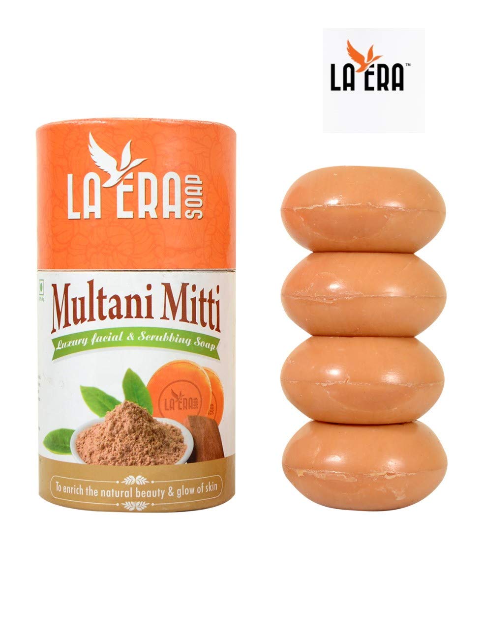 LA ERA Multani Mitti Luxury Facial & Body Scrub Soap (4 x 100g) Pack of 4 - Deep Cleansing & Exfoliating for Glowing Skin | Perfect for Daily Skincare & Spa Treatments