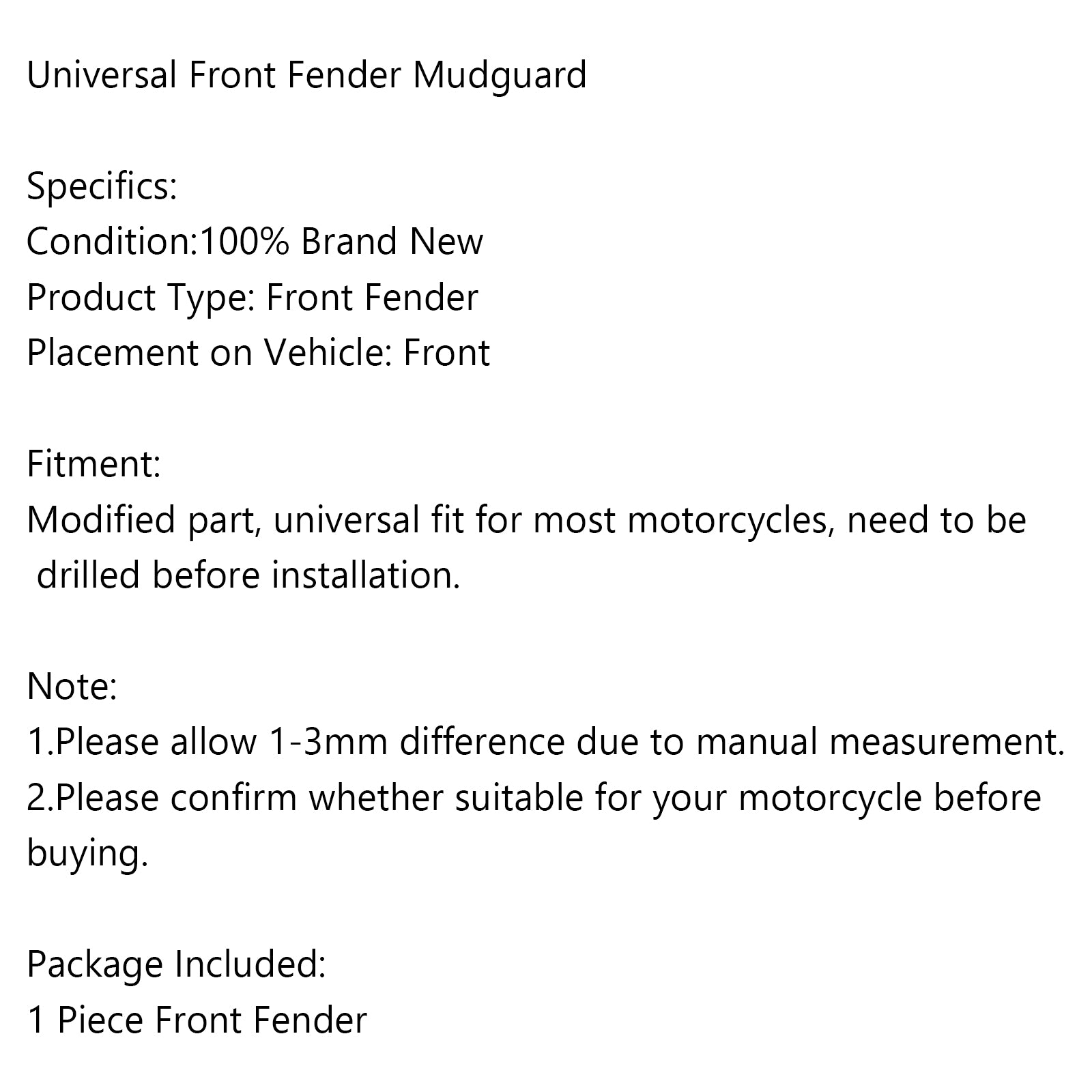 Universal Aluminum Motorcycle Front Wheel Fender Mudguard - Durable 1-Piece Design for Motorbikes, ATVs & Dirt Bikes - Perfect for Off-Roading, Commuting & All-Weather Protection