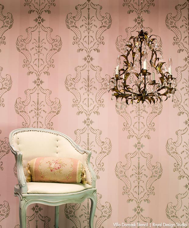 Villa Alison Woolley Damask Wall Stencil - Reusable DIY Painting Template for Home Decor, Accent Walls, and Furniture - Perfect for Bedrooms, Living Rooms, and Craft Projects