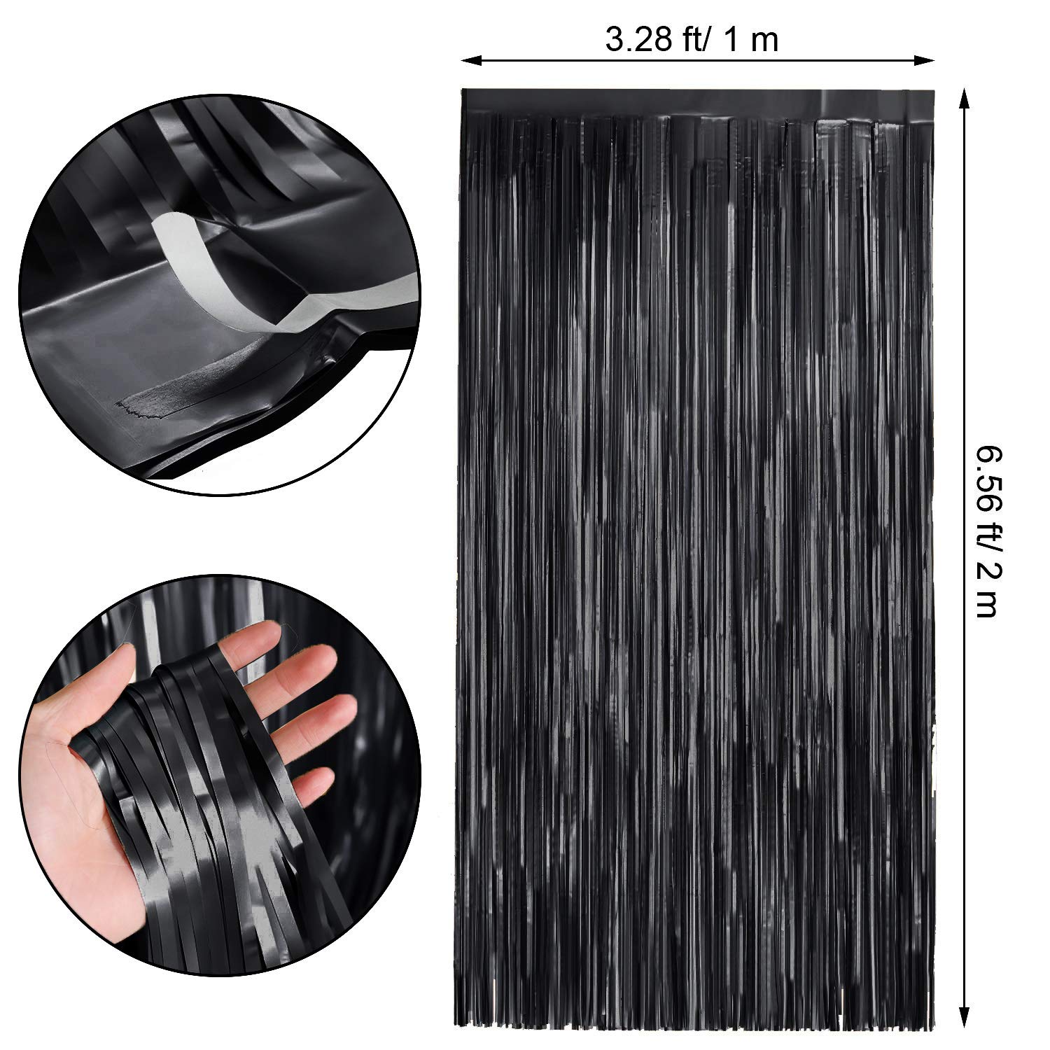 4 Pack Foil Fringe Curtains Backdrop - Metallic Tinsel Streamers for Photo Booth, Wedding, Birthday, Halloween, Christmas & Disco Party Decorations (Matte Gold & Matte Black) - Perfect for Doorways, Walls & Event Backgrounds