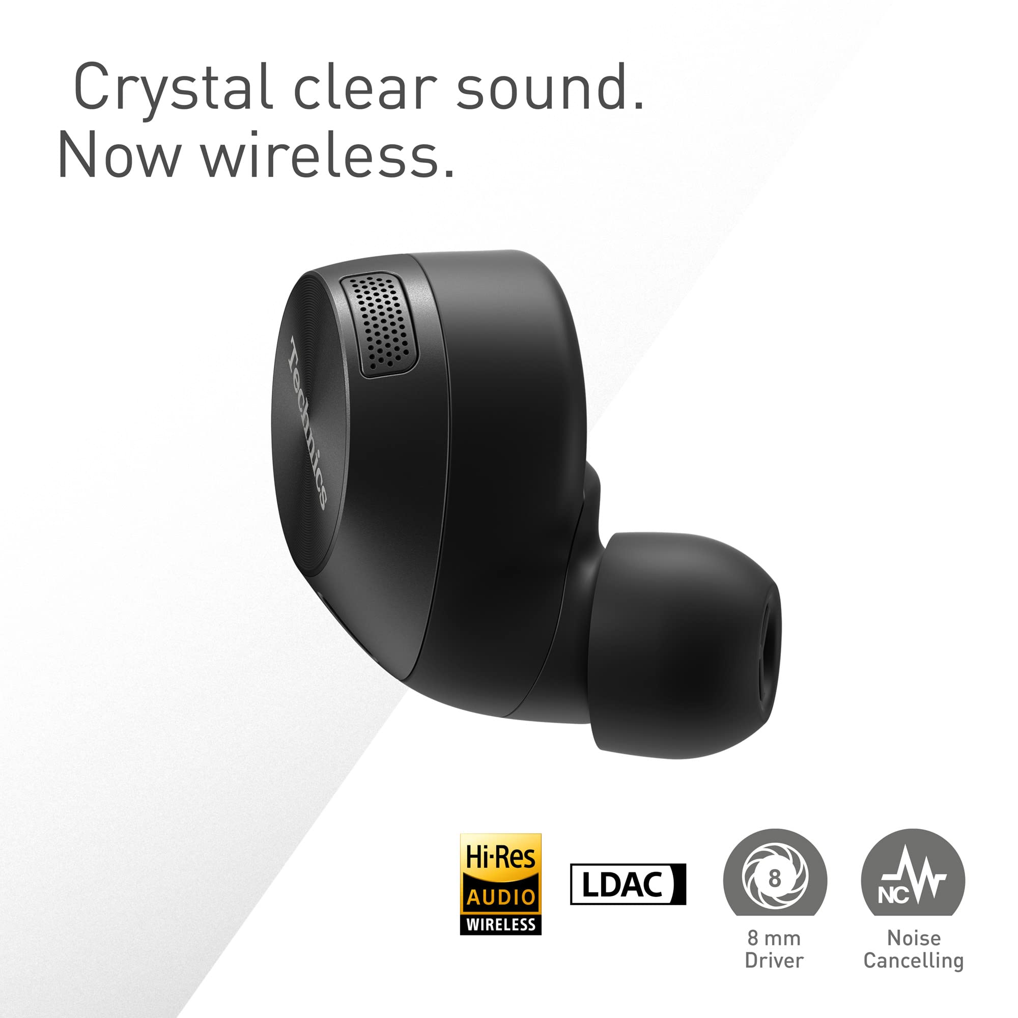 Technics EAH-AZ60M2 Premium Wireless Earbuds with Active Noise Cancelling, Multipoint Bluetooth for 3 Devices, Comfortable In-Ear Design, Wireless Charging Case (Black) - Perfect for Travel, Workouts & Commuting