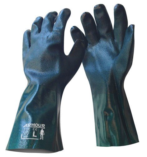 Armour Green PVC Chemical Gauntlet Gloves - 35cm Long Chemical Resistant Safety Gloves (6 Pairs) - Ideal for Laboratory, Industrial Cleaning & Chemical Handling
