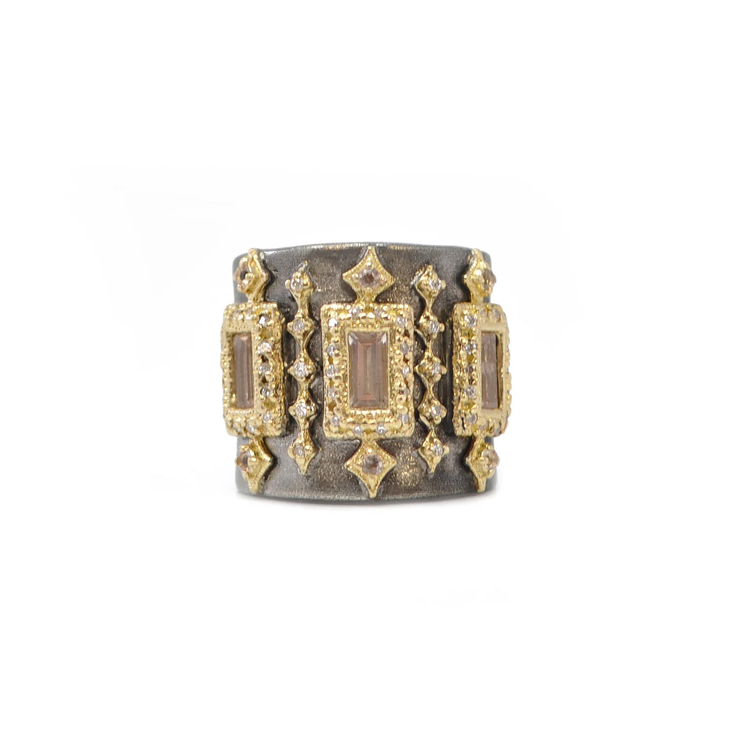 Exquisite Baguette Peach Morganite Statement Ring - Elegant Crivelli Design for Women | Perfect for Weddings, Anniversaries & Special Occasions