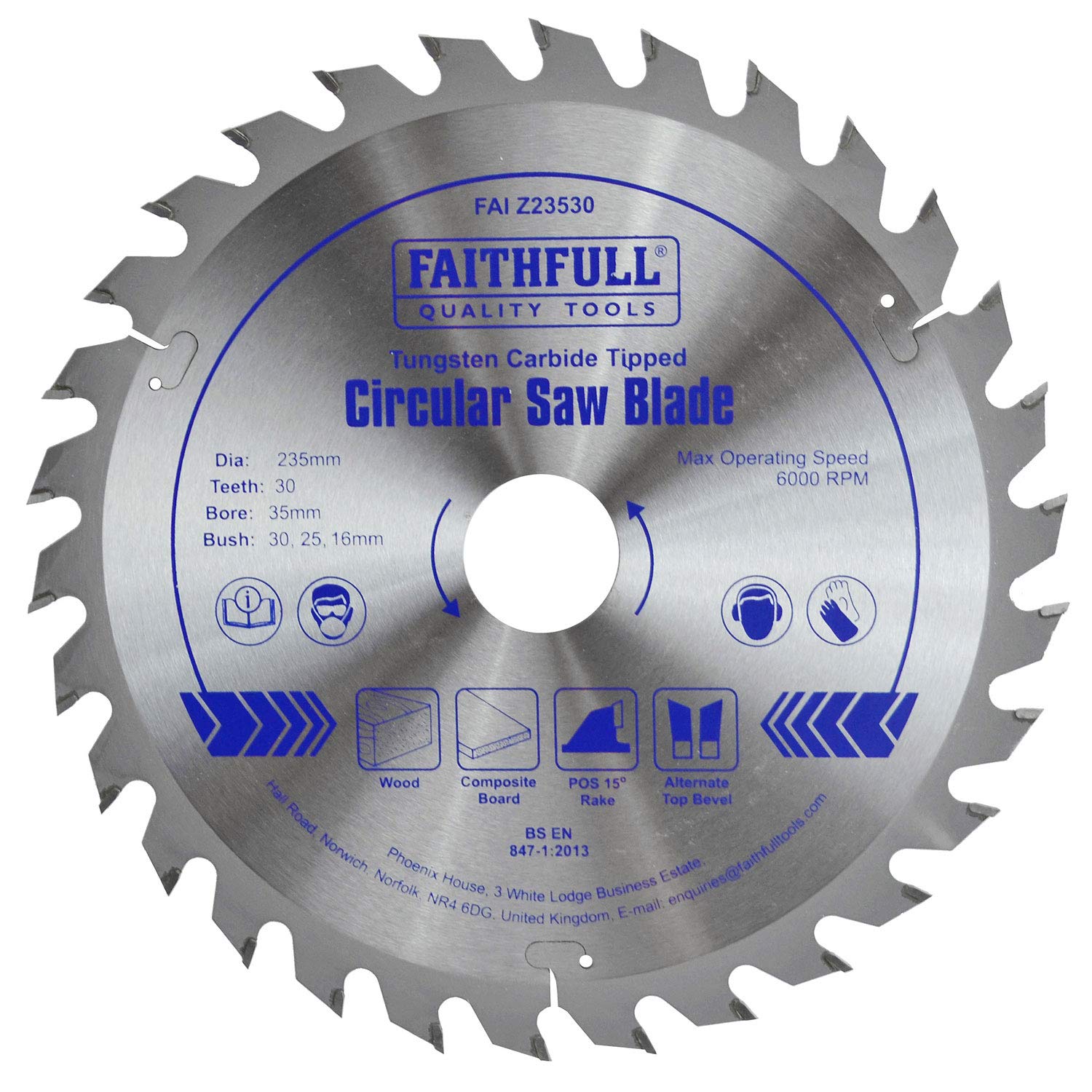 FAIZ23530 235mm TCT Circular Saw Blade with 30 Teeth & 35mm Bore - Perfect for Woodworking, Cutting Plywood, MDF, and Hardwood - Ideal for DIY Projects and Professional Use