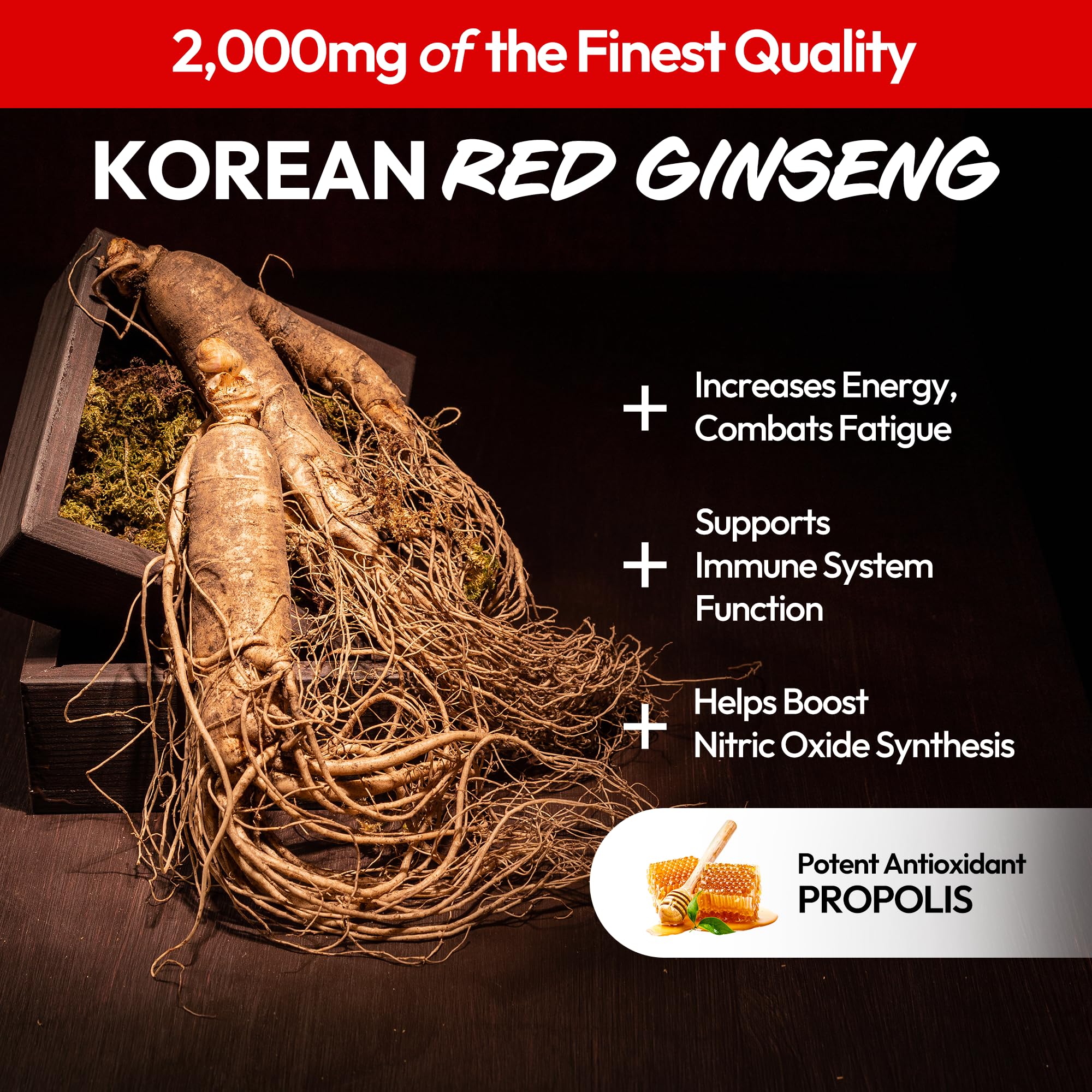 Korean Red Ginseng Extract 2000mg - Energy & Immunity Booster Supplement | Caffeine-Free Ginseng Capsules for Daily Vitality | Supports Focus, Stamina & Wellness | 30 Count | Ideal for Busy Professionals & Students