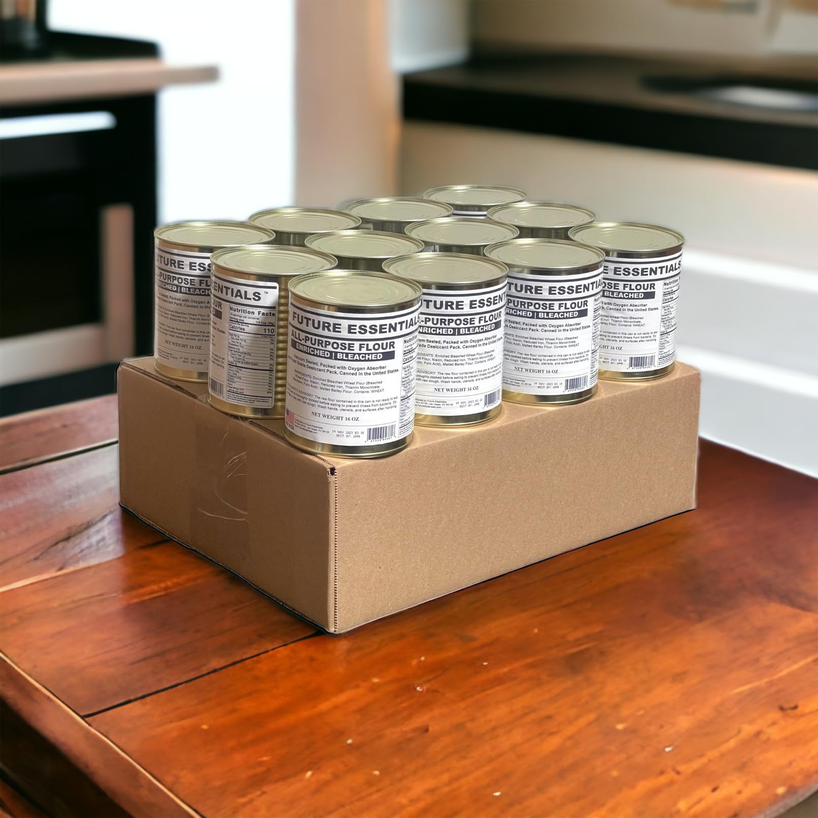 Future Essentials All Purpose White Flour - 12 Cans (50 lbs) - Bulk Baking & Cooking Flour for Bread, Pizza, Pastries - Perfect for Bakeries, Restaurants & Home Kitchens