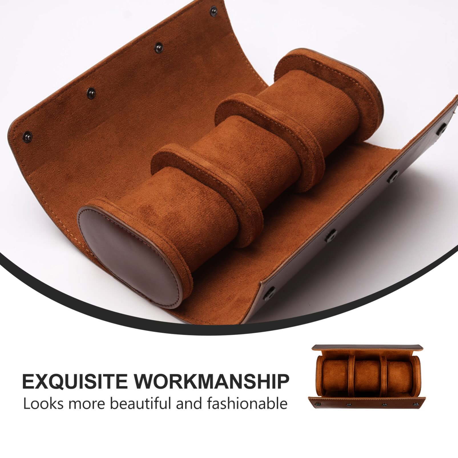 Totority 3-Slot Round Watch Box - PU Leather Travel Watch Organizer Case with Elastic Straps | Perfect for Home Storage, Travel & Jewelry Display