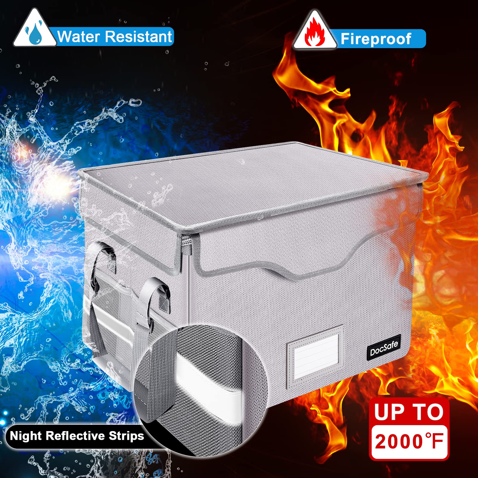 Fireproof Document Storage Box with Lock - Collapsible Portable File Organizer for Home & Office - Secure Hanging Letter/Legal Folder Storage - Ideal for Important Papers, Certificates & Office Documents - Silver