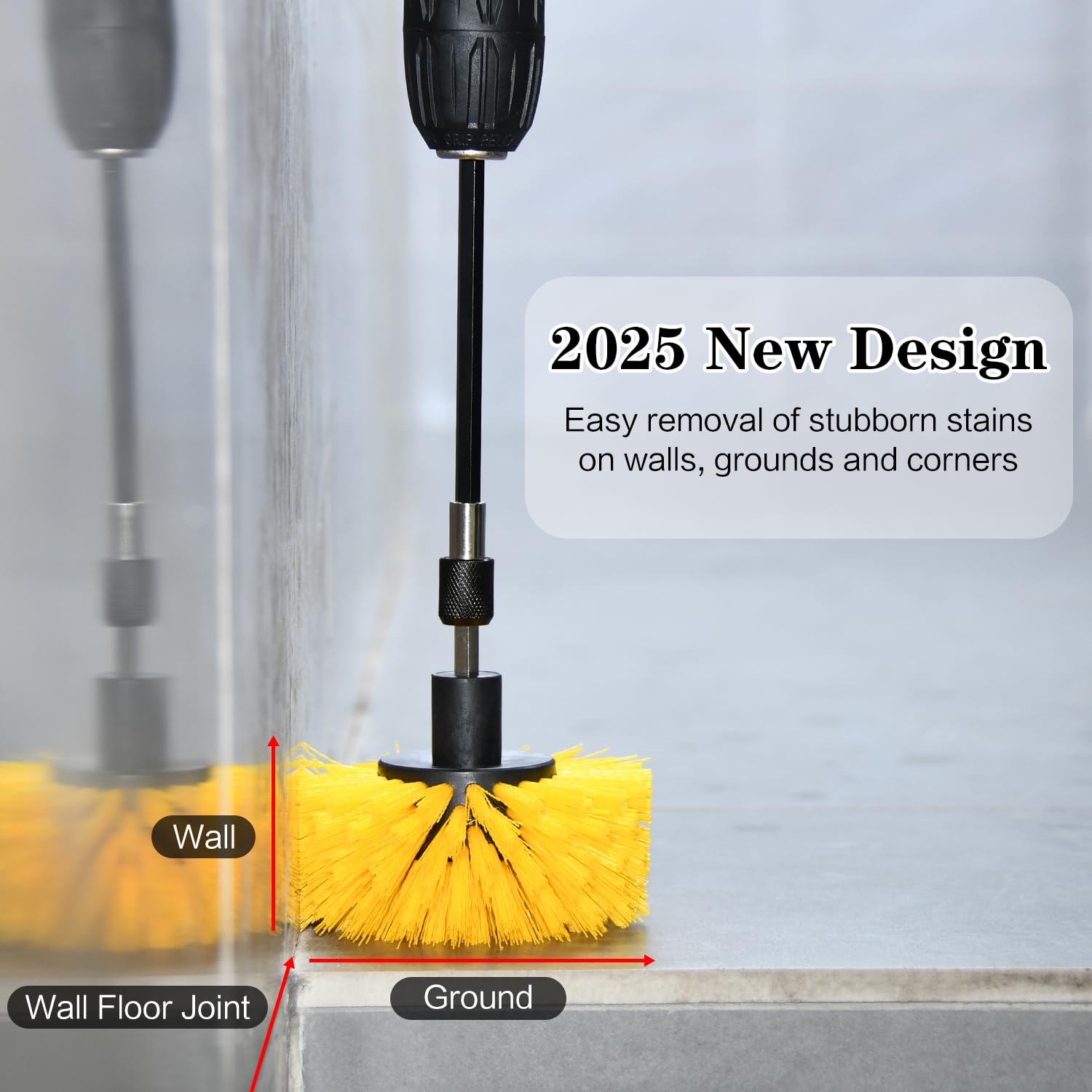 4pcs Drill Brush Attachment Kit - 2025 New All-Purpose Power Scrubber Set for Deep Cleaning Bathtubs, Showers, Tile Grout Lines & Bathroom Surfaces - Heavy Duty Cleaning Tools for Kitchen, Garage & Outdoor Use (Yellow)
