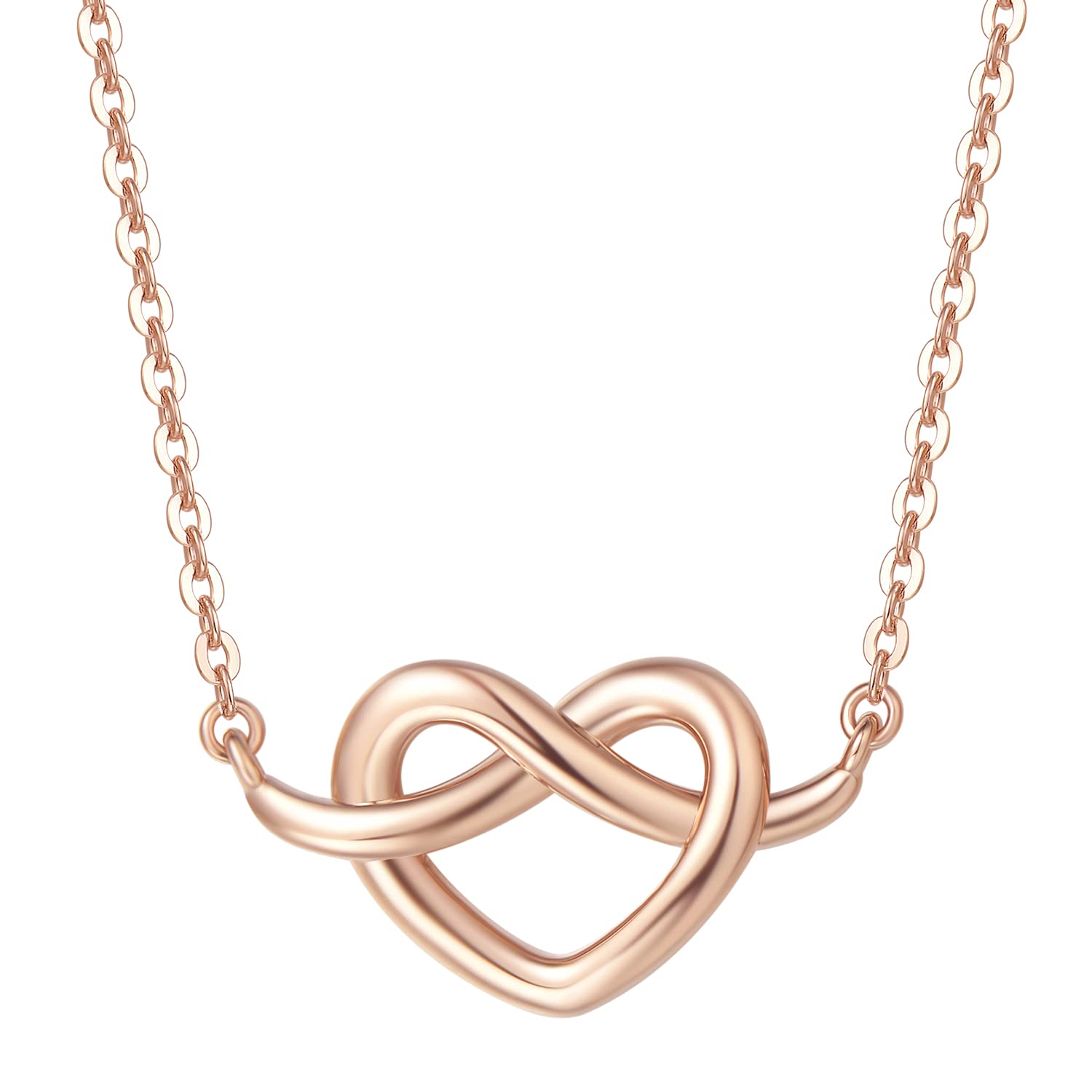 14K Solid Gold Dainty Love Knot Heart Pendant Necklace for Women - Elegant Tiny Statement Charm Jewelry - Perfect Anniversary, Birthday & Friendship Gift for Her, Girlfriend or Wife - 16