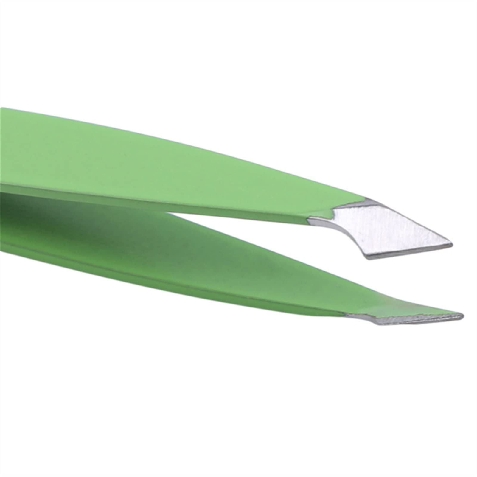 Premium Stainless Steel Slanted Eyebrow Tweezers - Hair Removal & Beauty Tool for Precise Shaping (Green) - Perfect for Eyebrow Grooming, Makeup & Travel Essentials