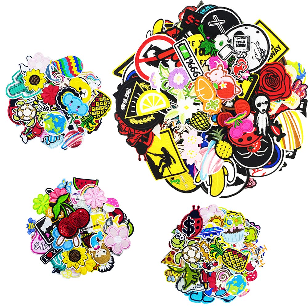U-Sky 60pcs Iron On Patches for Clothes - Sew or Iron On Embroidered Patches for Jackets, Jeans, Bags & Backpacks | Random Assortment DIY Clothing Repair & Customization | Perfect for Denim Jackets, School Backpacks & Fashion Accessories