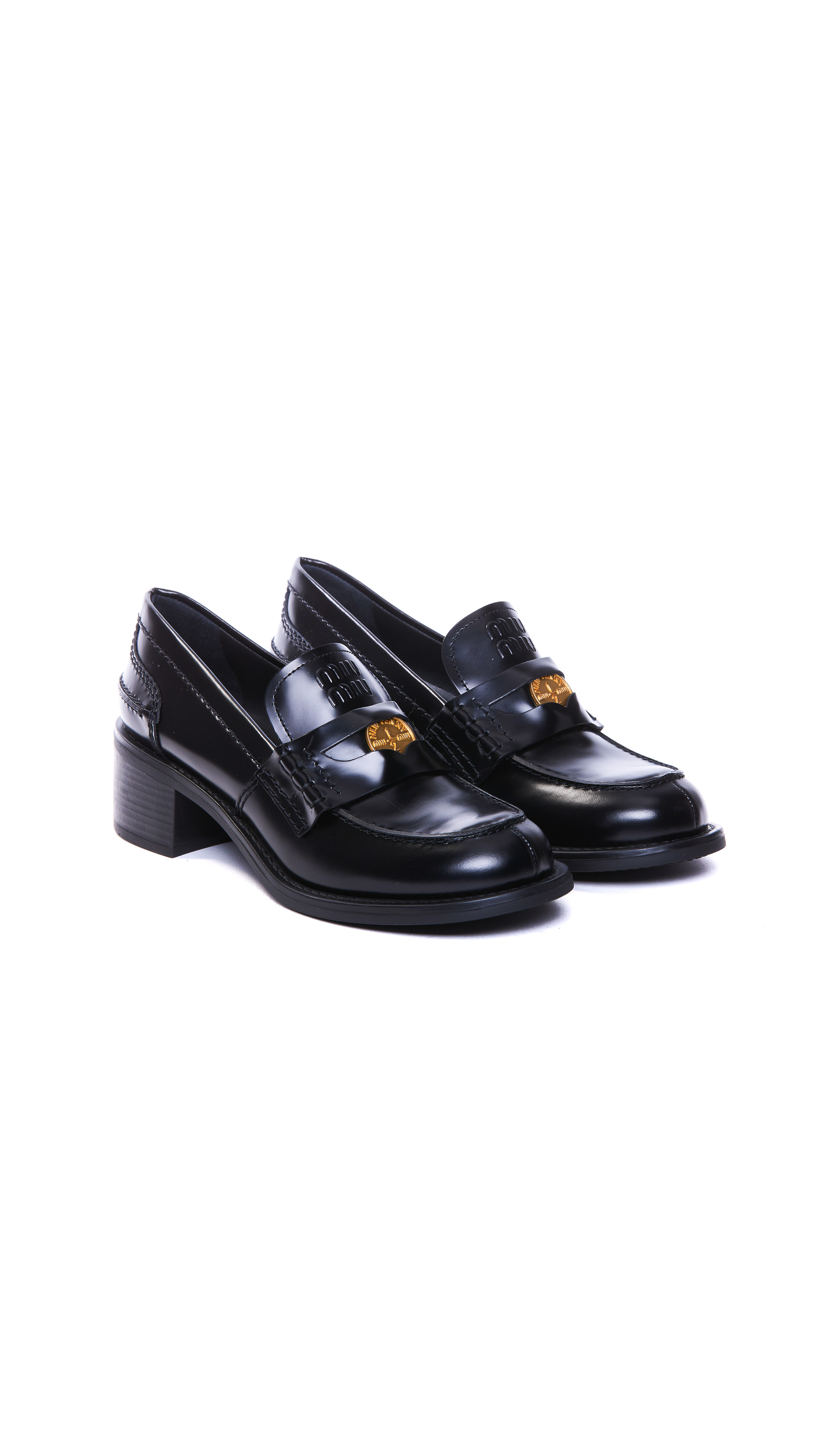 Brushed Leather Heeled Loafers for Women - Black Comfortable Slip-On Dress Shoes for Office, Party & Everyday Wear
