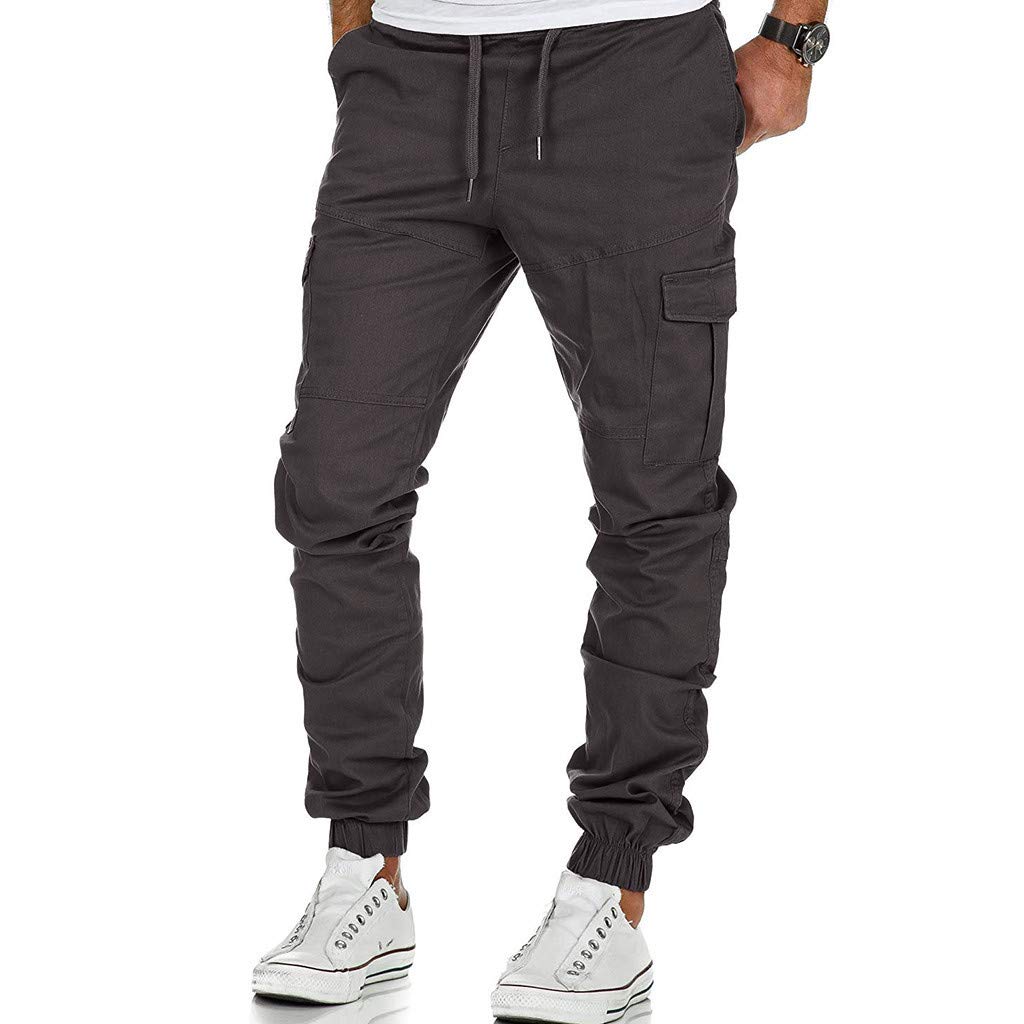 Men's Lightweight Cargo Jogger Pants - Elastic Waist with Drawstring, Relaxed Fit for Casual Wear, Beach & Sports | Multi-Pocket Comfortable Trousers for Outdoor Activities, Travel & Work