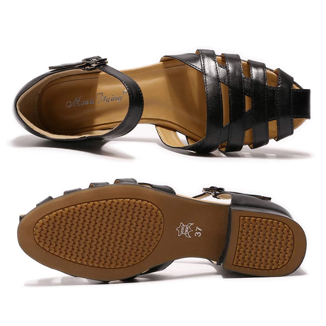 Mona Flying Women's Leather Tatianna Dress Sandals - Closed Toe Low Heel Strappy Flats for Summer Casual Wear | Perfect for Weddings, Parties & Office Outfits