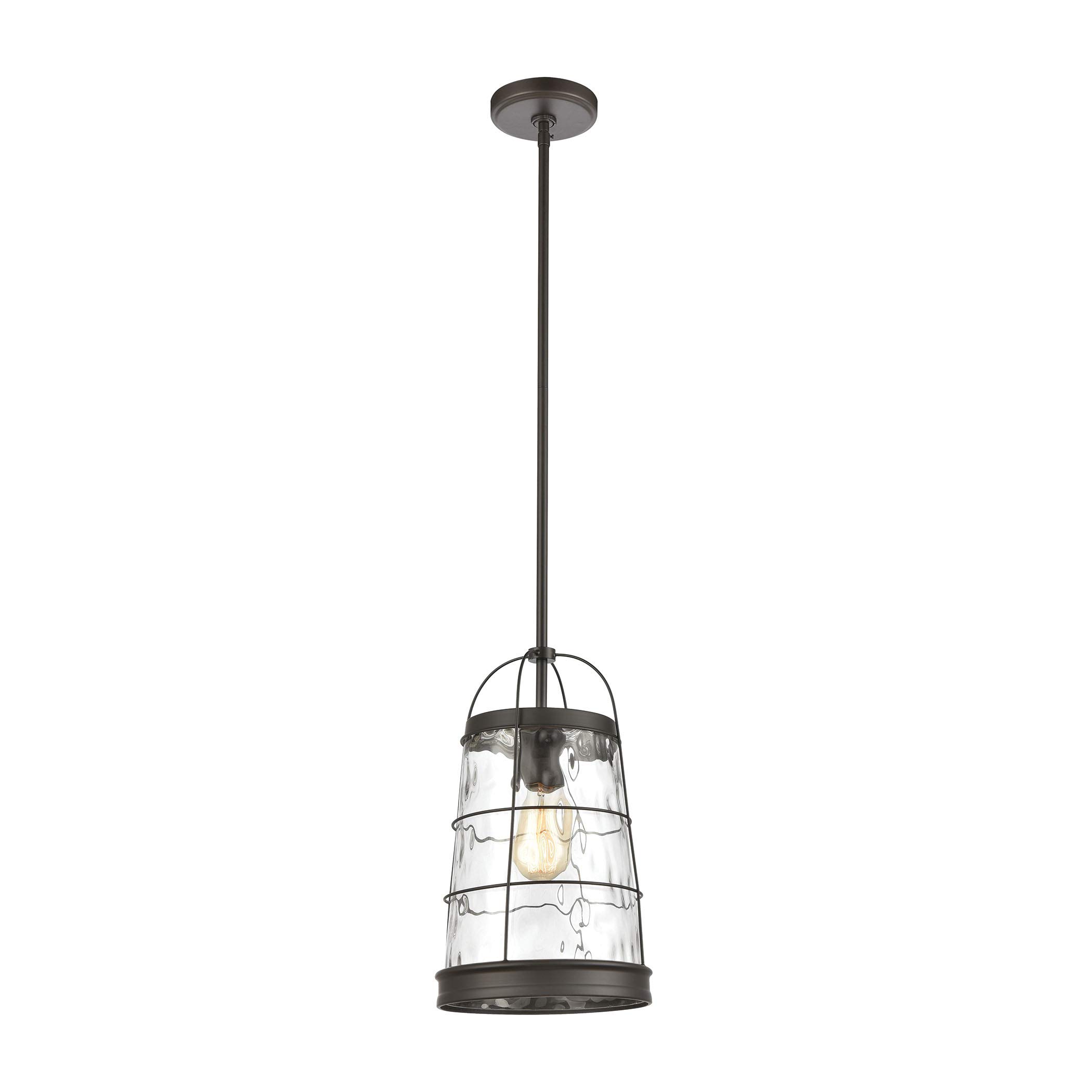 Azaria 1-Light Mini Pendant Light Fixture - Oil Rubbed Bronze Finish with Water Glass Shade - Perfect for Kitchen Island, Dining Room, or Entryway Lighting