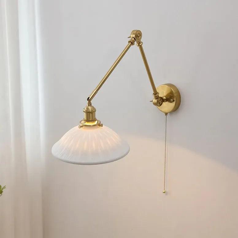 Vintage Brass Porcelain Wall Light - Elegant Sconce for Living Room, Bedroom, and Hallway Lighting Decor