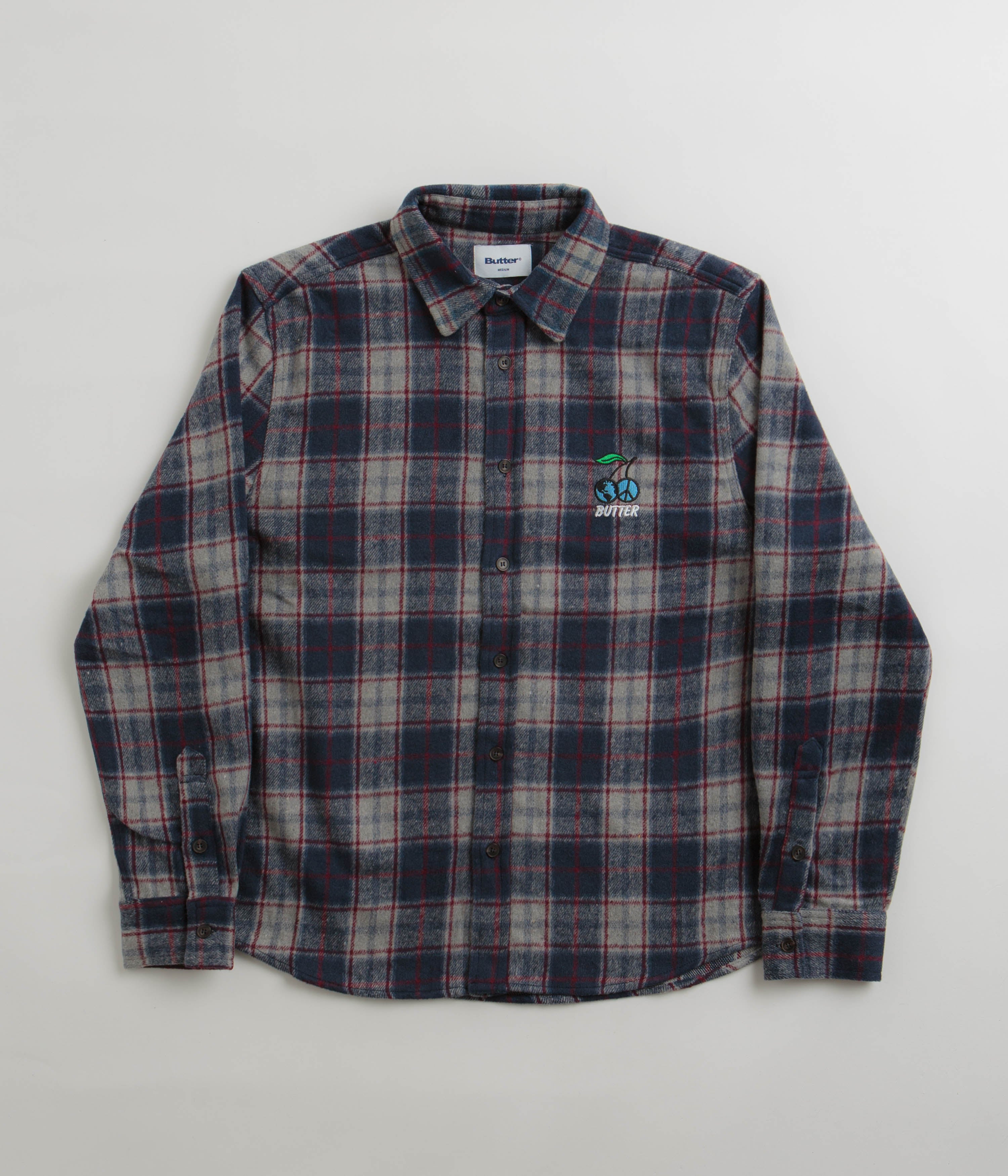 Butter Goods Cherry Flannel Shirt for Men - Soft Navy Plaid Button Down Shirt | Casual Wear, Outdoor Activities & Fall Fashion
