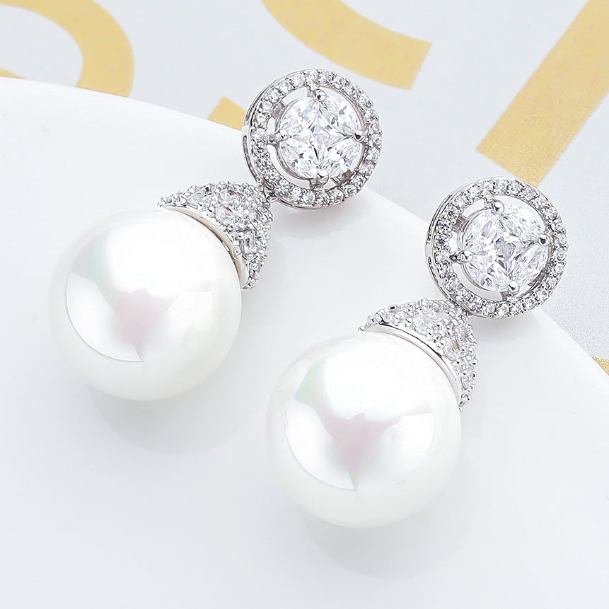 Silver Cubic Zirconia Pearl Earrings for Women - Elegant Bridal Jewelry Set, Wedding Accessories, Anniversary Gift - Perfect for Brides, Prom, and Special Occasions