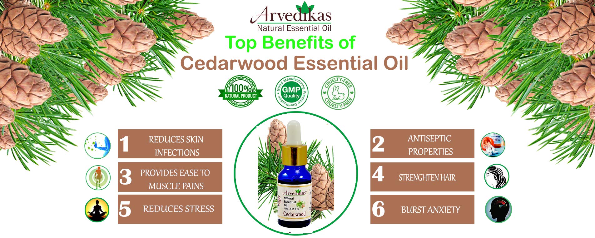 100% Pure Natural Cedarwood Essential Oil - Arvedikas Aromatherapy Oil for Relaxation & Stress Relief, 10ml | Perfect for Diffusers, Massage & DIY Skincare