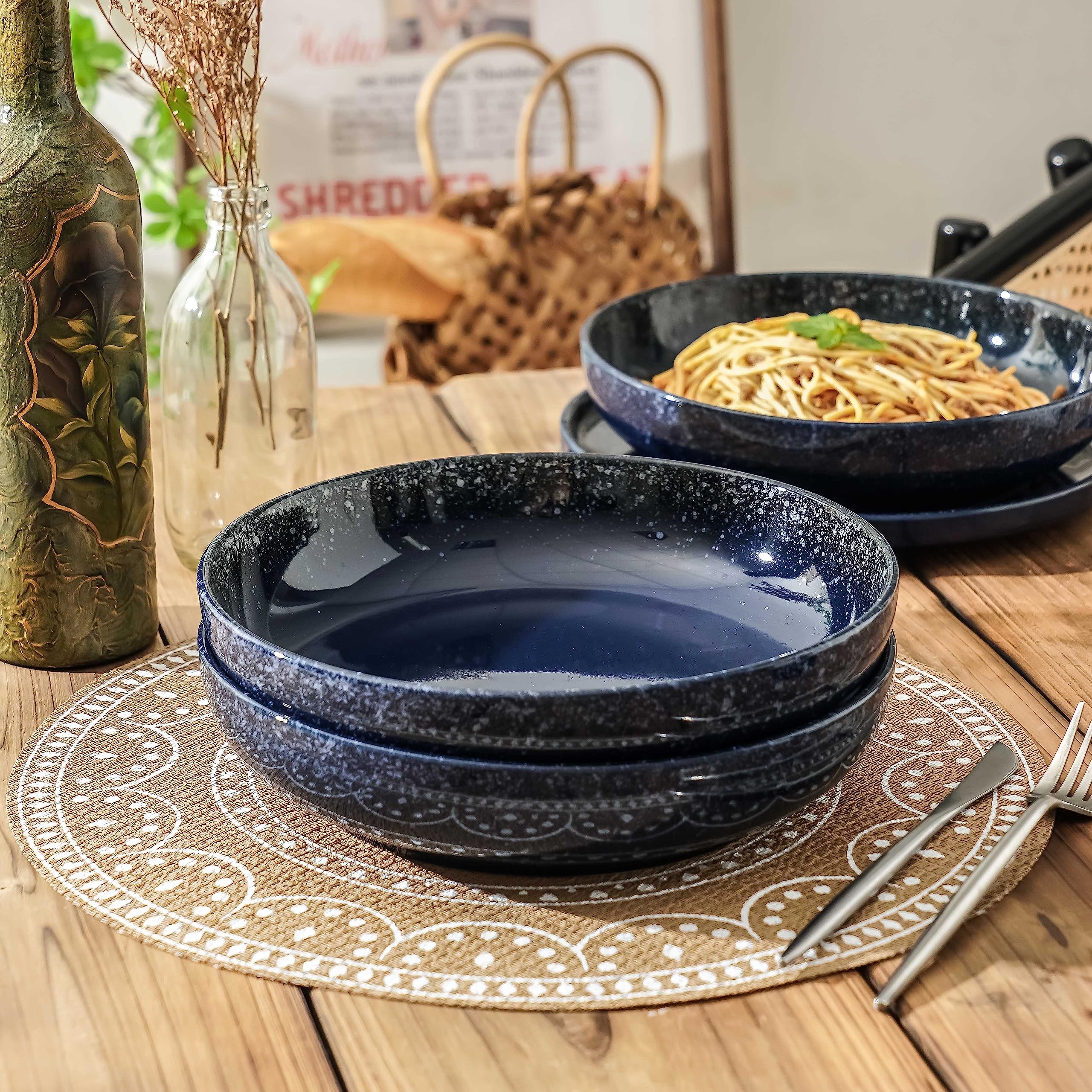 S&Q'S CERAMICS 4-Piece Large Serving Bowl Set - 65oz Oversized Salad Bowls, 10