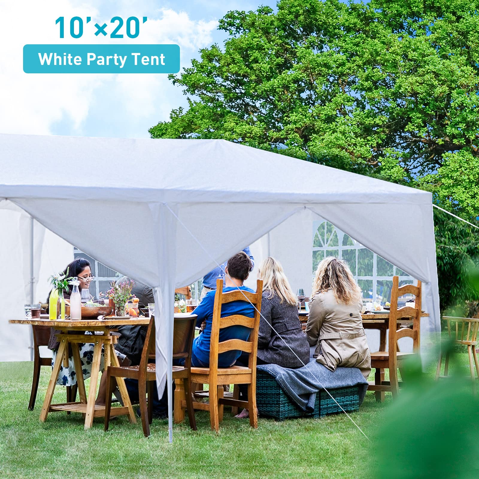 10'x20' Party Tent - Large Outdoor Canopy Tent with 6 Removable Sidewalls & 2 Zipper Doors for Weddings, Birthdays, Graduations | Waterproof Event Shelter for Backyard, Garden, Picnics and Outdoor Gatherings