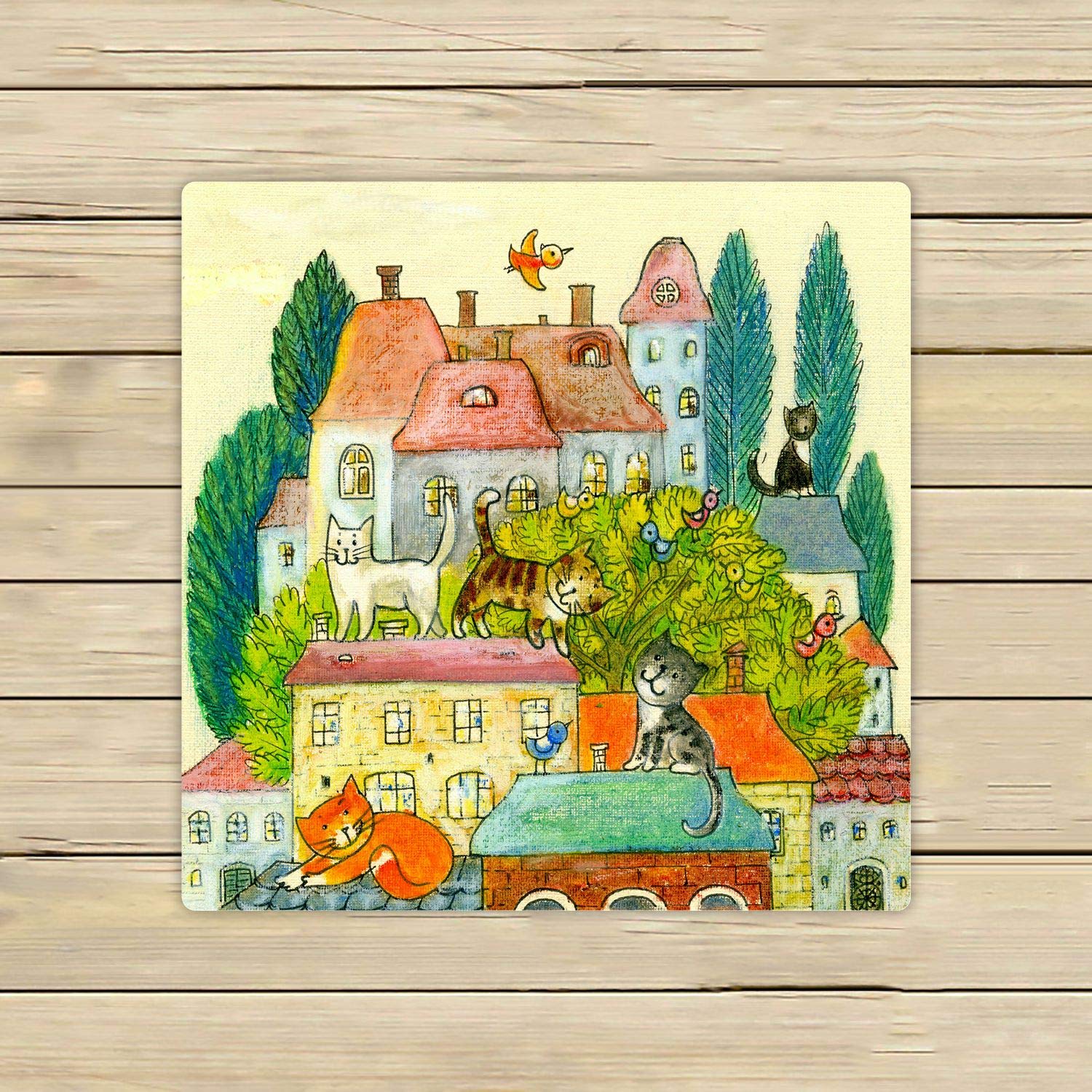 ABPHQTO Cat Illustration Roof Towels - 13x13 Inch Soft Absorbent Beach, Bath, Pool, Sports & Travel Hand Towel - Perfect for Outdoor Activities, Gym, Spa & Home Decor