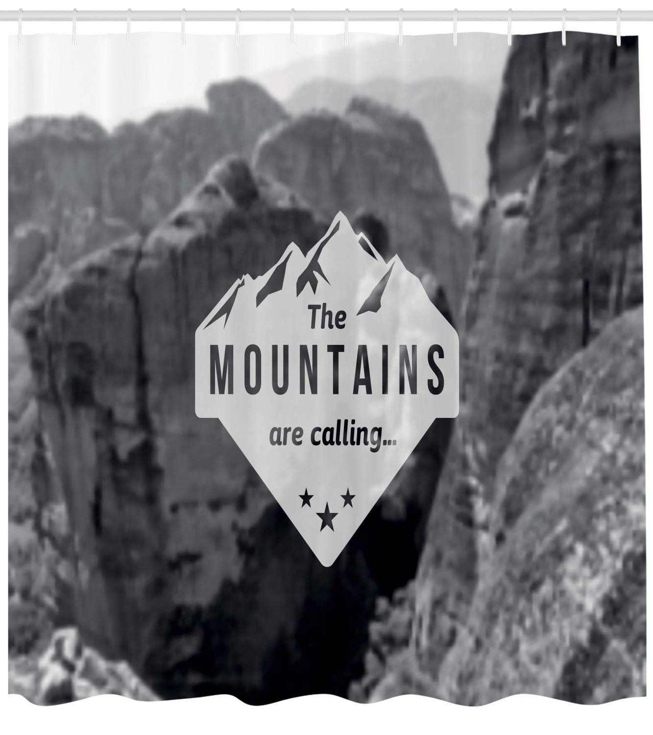 Ambesonne Adventure Shower Curtain - Mountain Landscape Art Print with Inspirational Quote, 69x70 Inch Grey Fabric Bathroom Decor Set with Hooks - Perfect for Nature Lovers' Bathroom & Cabin Retreats