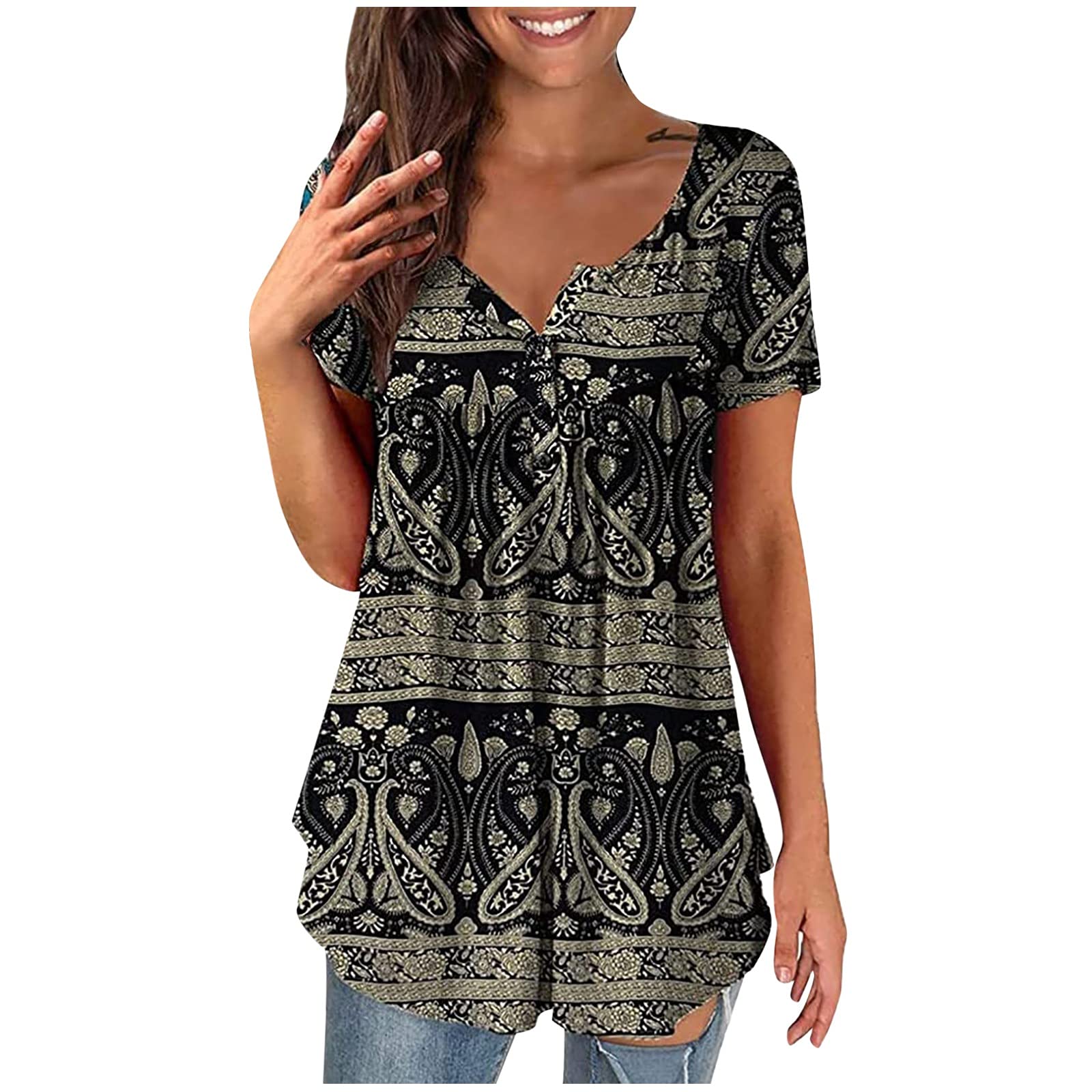 Women's Plus Size Summer Tops - Short Sleeve Button Down Shirts & Flowy Pleated Blouses | Casual Graphic Tees & Tunics for Beach, Office & Everyday Wear