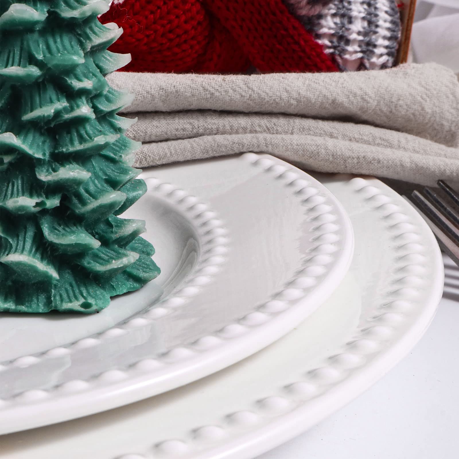 4-Pack 8 Inch White Ceramic Embossed Salad Plates - Scratch & Chip Resistant Appetizer Dessert Plates - Oven, Microwave & Dishwasher Safe Small Dinner Plates for Restaurants, Kitchens & Home Entertaining