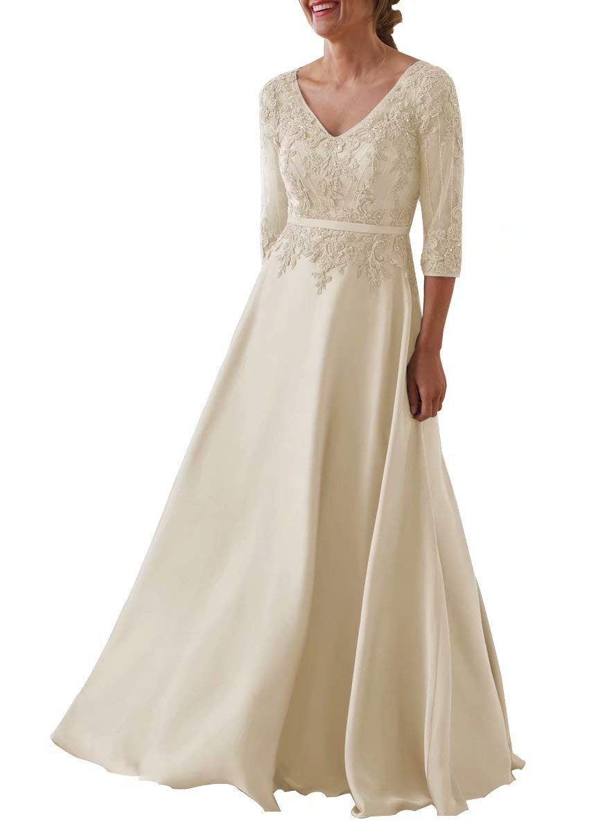 Honeydress Women's Lace Applique Long Sleeve Mother of The Bride Dress | A-Line Formal Evening Gown | Wedding Guest, Cocktail Party, Prom Night