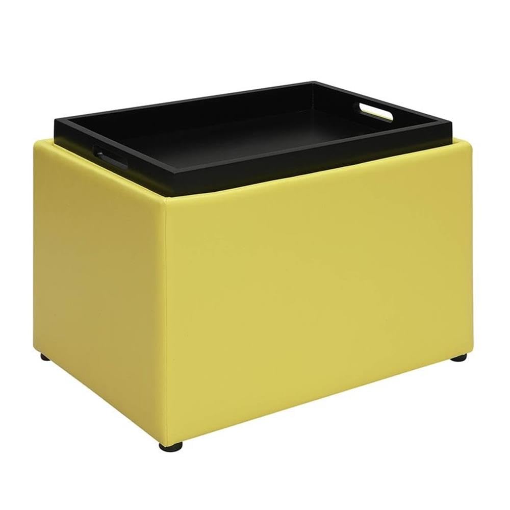 Pemberly Row Yellow Faux Leather Storage Ottoman - Accent Footrest with Hidden Storage Compartment | Perfect for Living Room, Bedroom & Home Decor