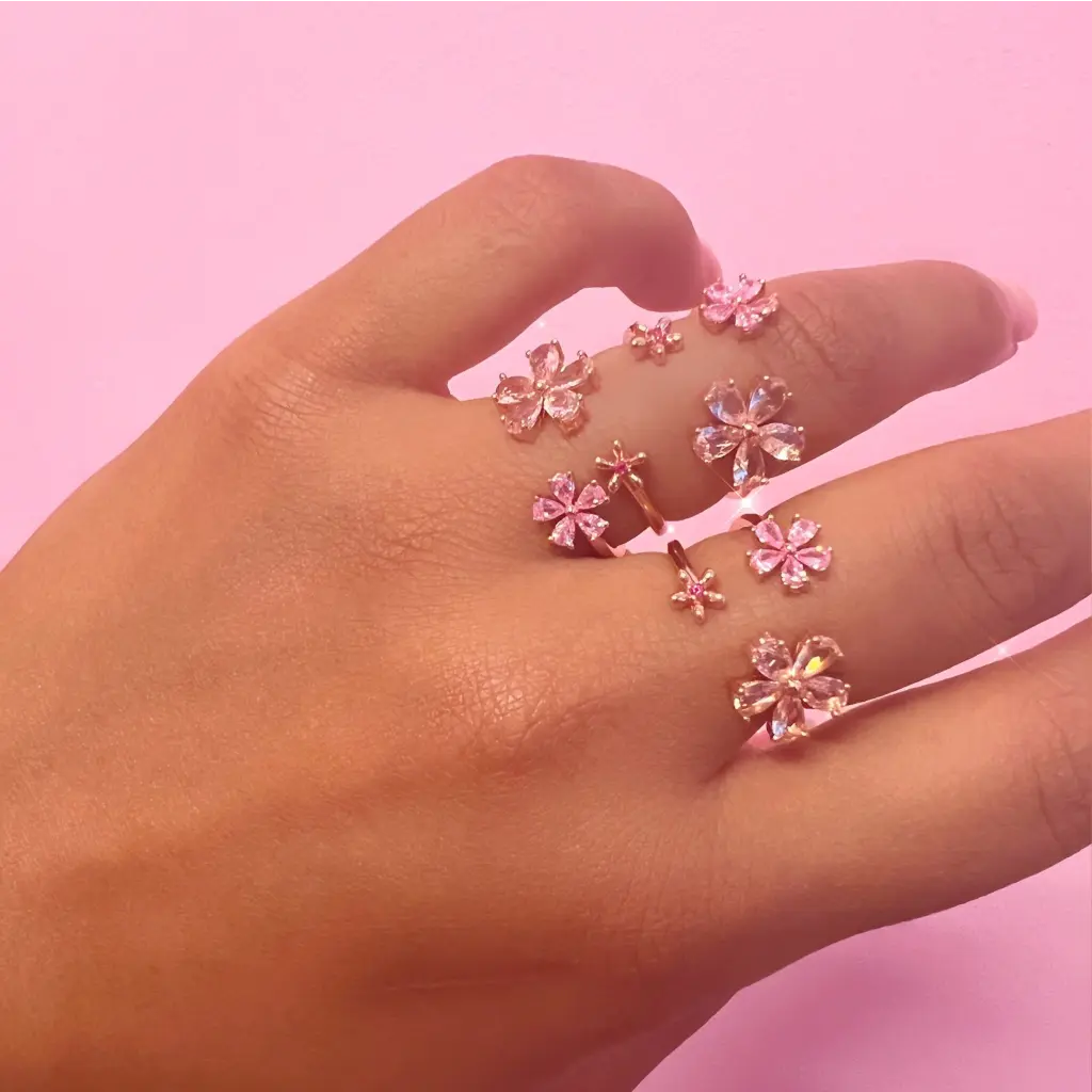 Elegant Blossom Pink Ring for Women - Dainty Floral Jewelry Gift for Her - Perfect for Weddings, Anniversaries & Special Occasions
